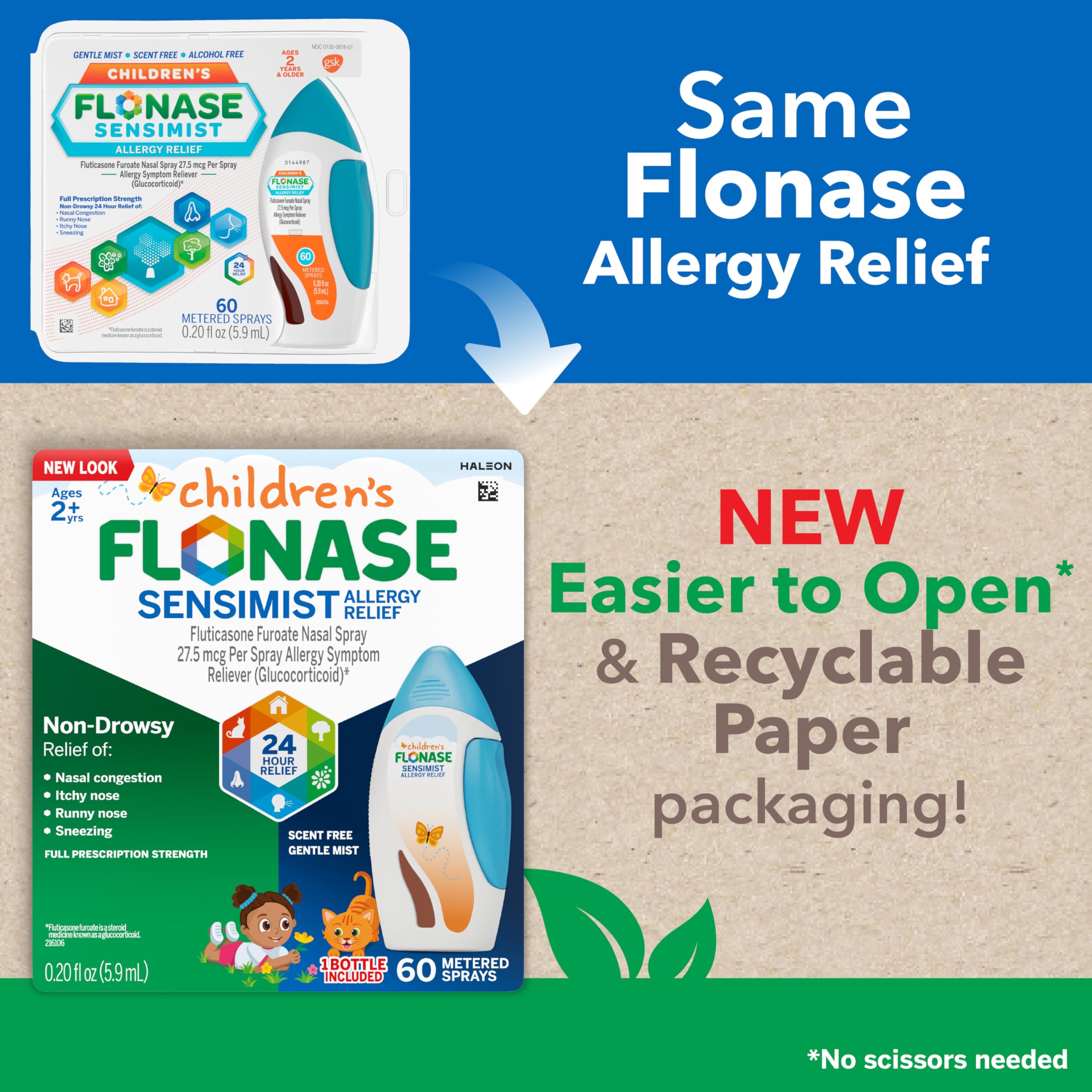Flonase Childrens Sensimist Allergy Relief Spray, 24 Hour Non-Drowsy Childrens Allergy Medicine, Scent-Free, Alcohol-Free Fine