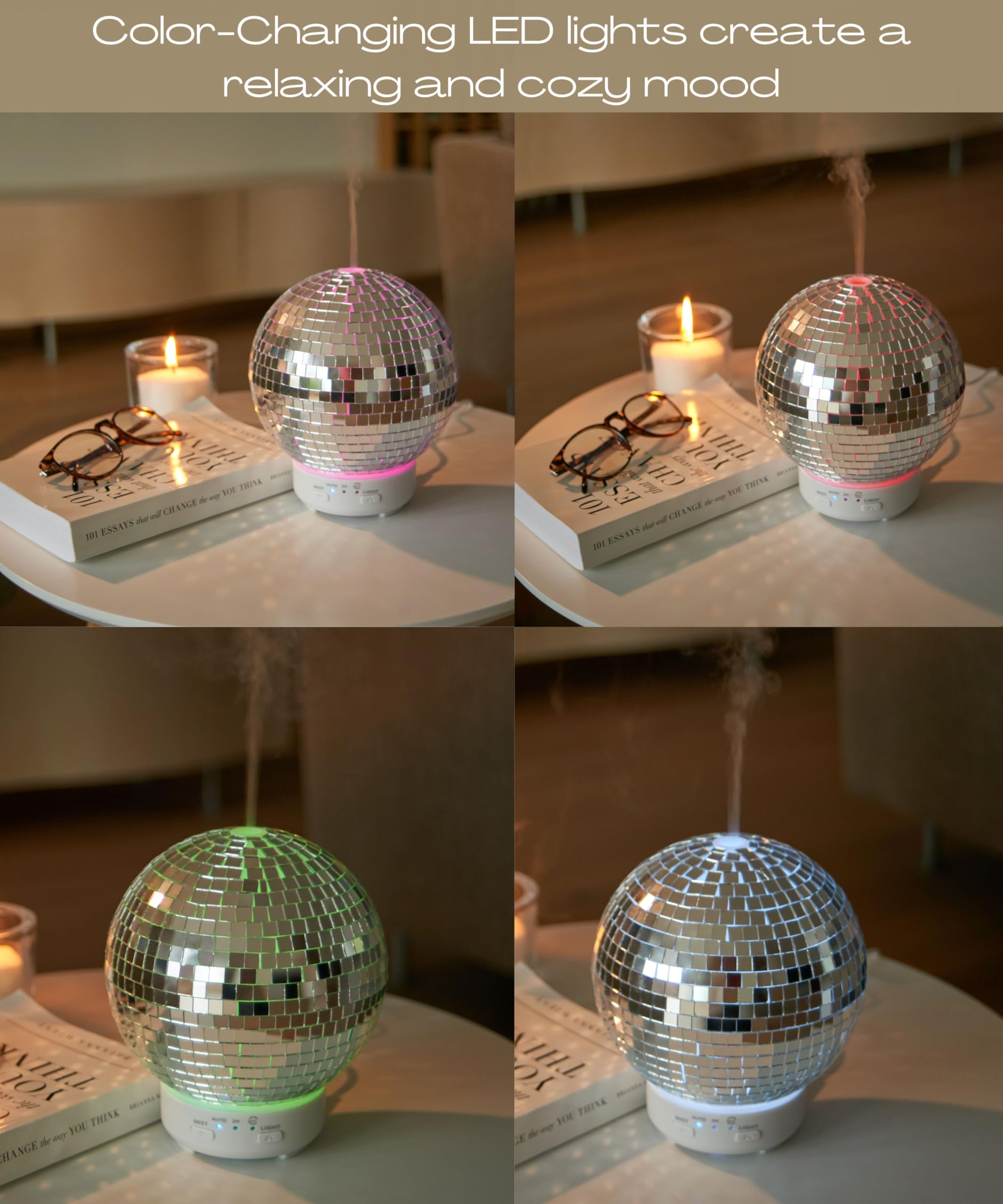 Mirror Ball Diffuser - Reflective Disco Ball Essential Oil Diffuser Spinning with 14 Color-Changing Night Lights | Misting Modes