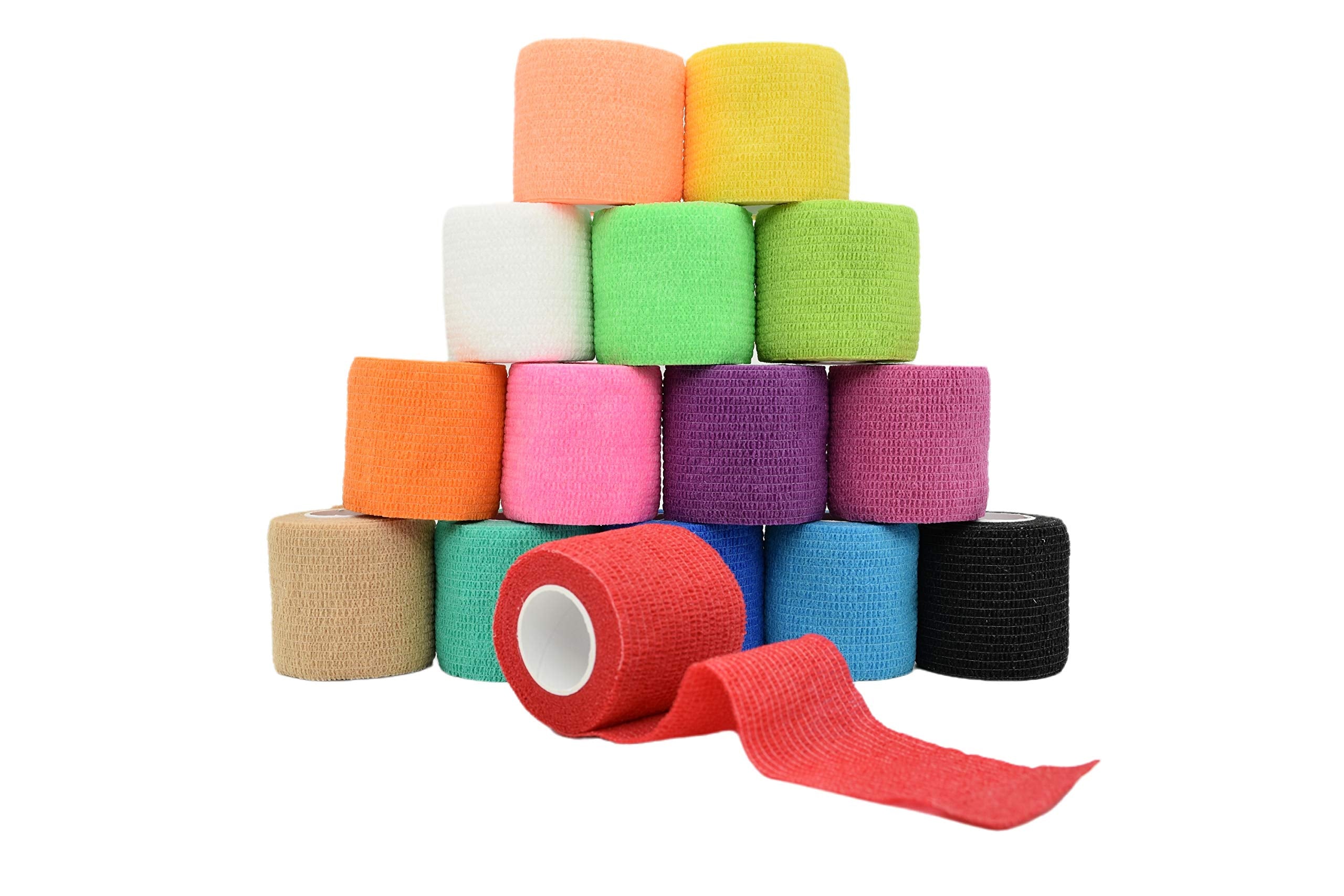 FEILIBAY 15 Pack Cohesive Wrap 2 Inches x 5 Yards Self Adherent Vet Tape for Pets, Elastic Self Adhesive Bandage Wrap for Sports