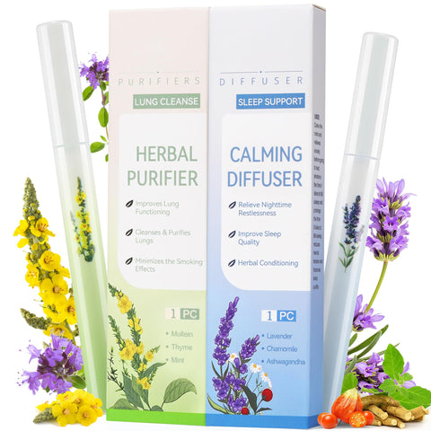 Herbal Diffuser Pen, 2 Pack Mullein & Melatonin Diffuser Pen, Night & Day Relax Duo Set for Fresh Breath & Calm Sleep Support, T