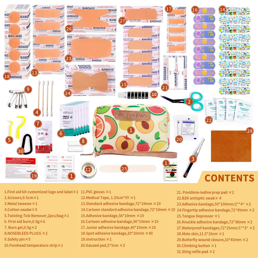 Polynew Portable First Aid Kit (151 Pcs) - Travel-Sized Emergency Care for Kids & Adults, Home, Car, Camping & Diaper Bag