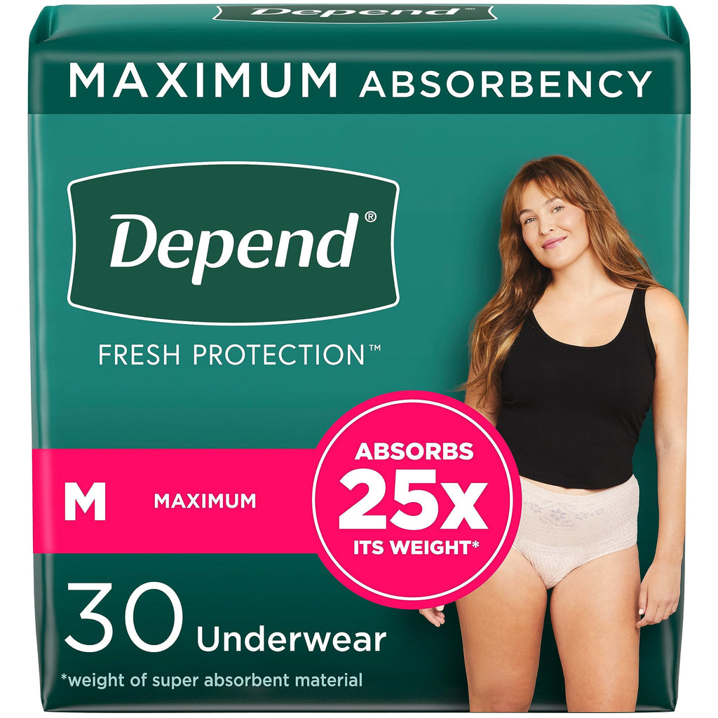 Depend Fresh Protection Adult Incontinence & Postpartum Bladder Leak Underwear for Women, Disposable, Maximum, Medium, Blush, 30