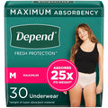 Depend Fresh Protection Adult Incontinence & Postpartum Bladder Leak Underwear for Women, Disposable, Maximum, Medium, Blush, 30