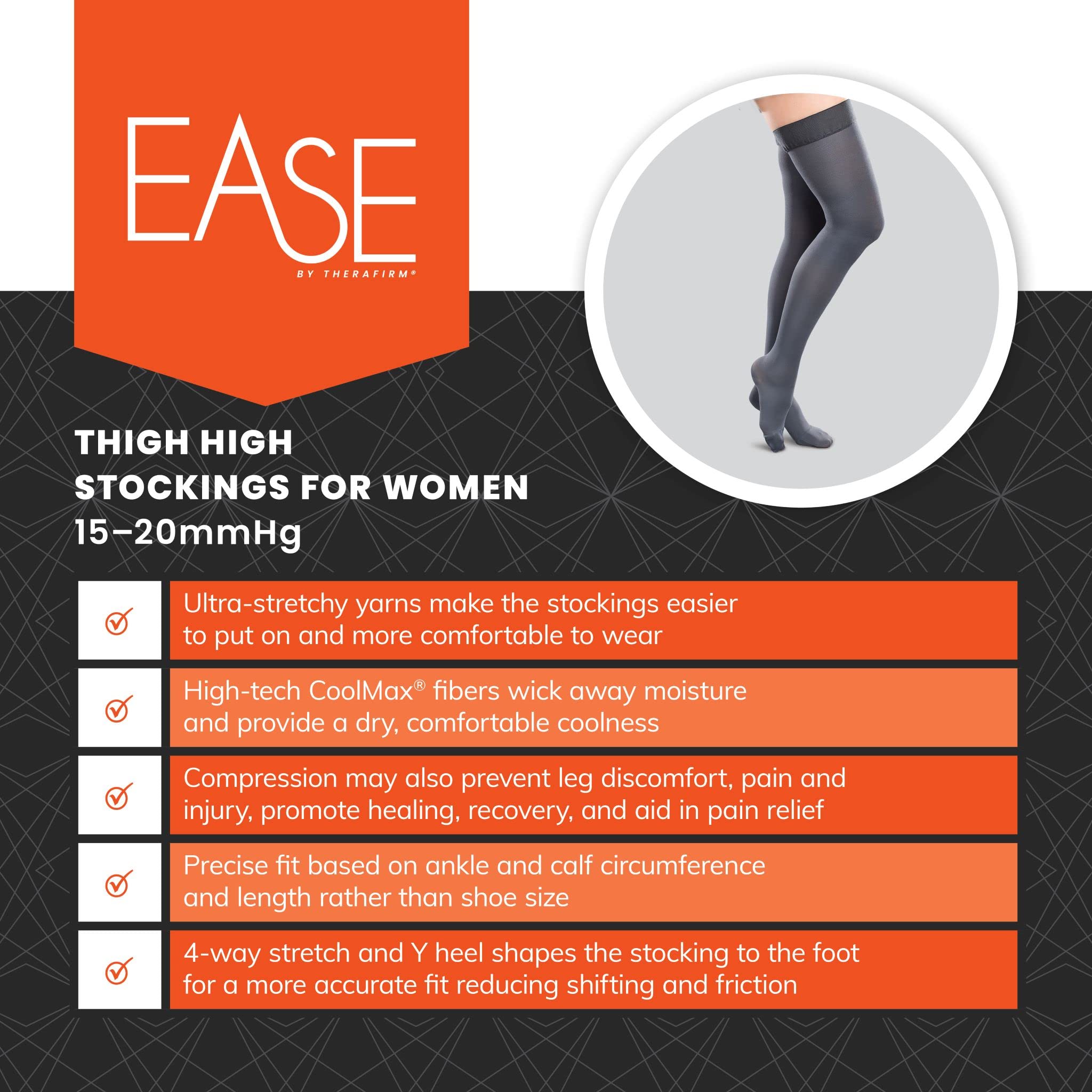 Ease Opaque Womens Support Thigh High Stockings - 15-20mmHg Mild Compression Nylons (Bronze, Medium Short)