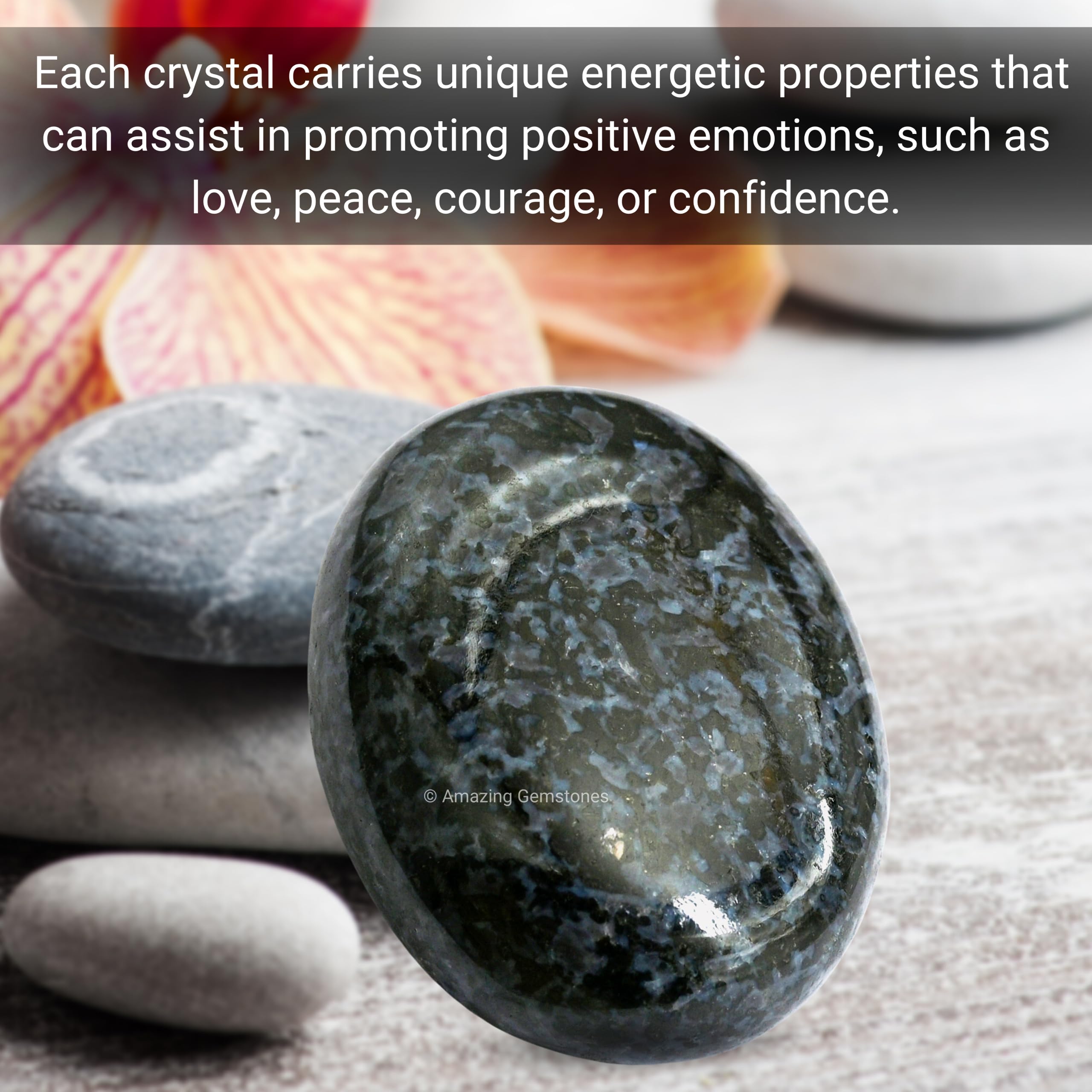 Indigo Gabbro Jasper Palm Stone - Hot Massage Worry Stone for Natural Body Chakra Balancing, Reiki Healing and Crystal Grid
