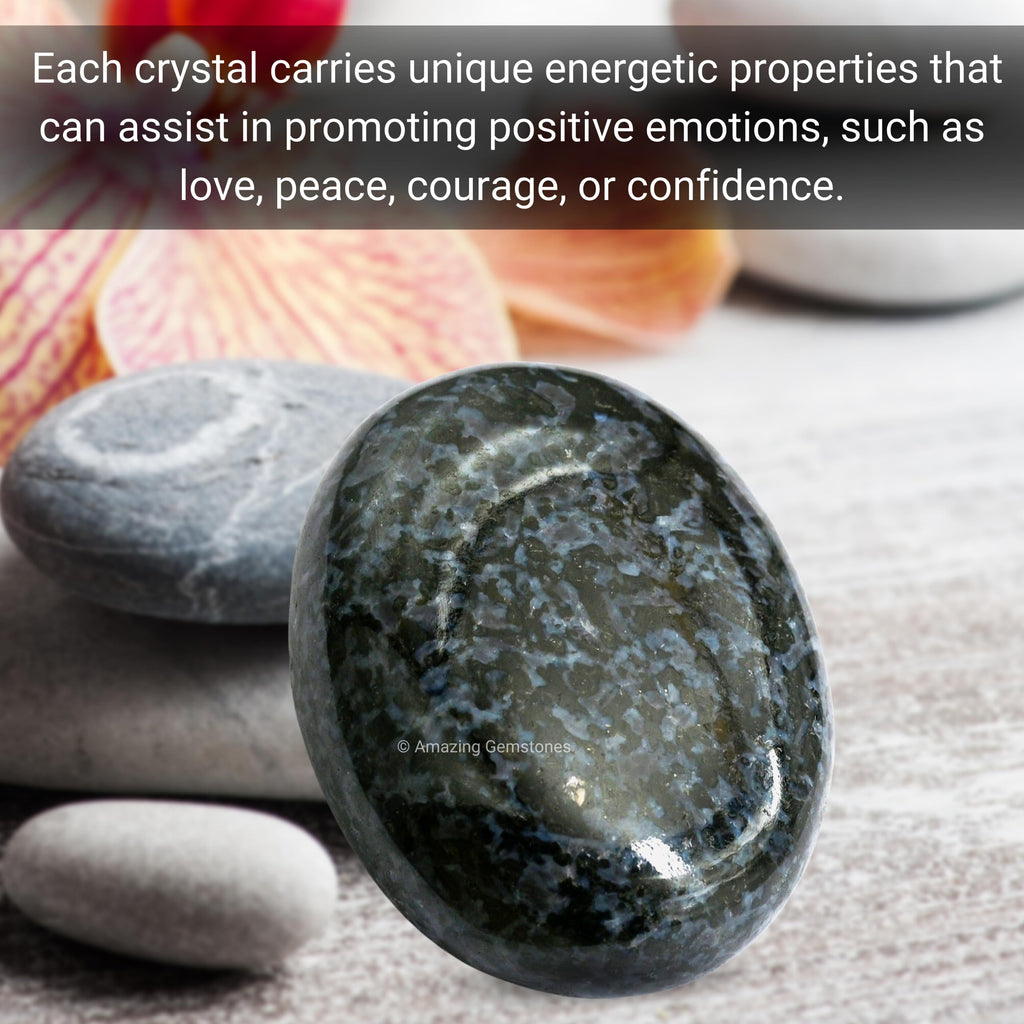 Indigo Gabbro Jasper Palm Stone - Hot Massage Worry Stone for Natural Body Chakra Balancing, Reiki Healing and Crystal Grid