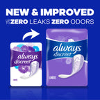 Always Discreet Adult Incontinence & Postpartum Liners For Women, Size 2, Very Light Absorbency, Long Length, 44 Count x 3 Packs
