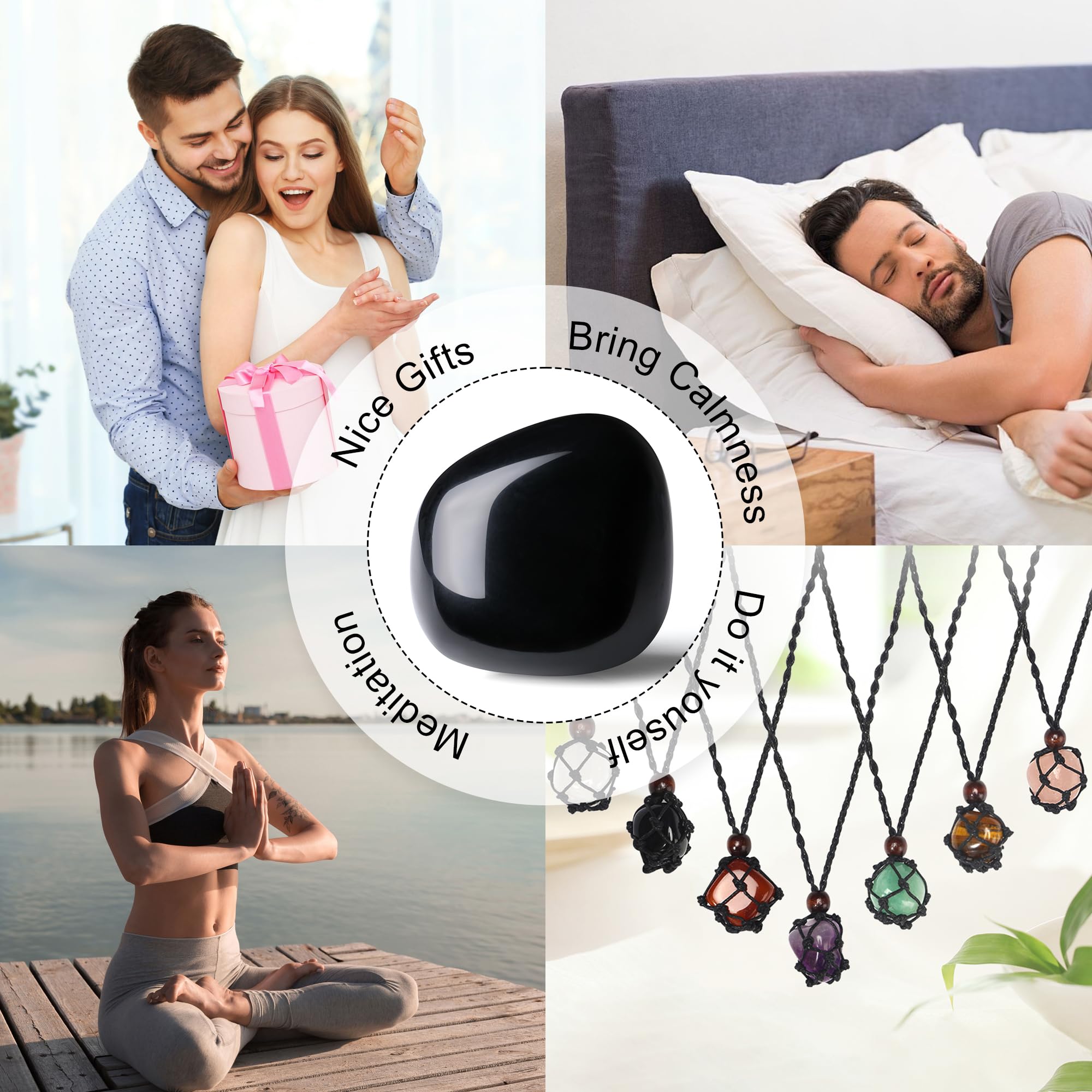 YATOJUZI 1.6''-2'' Black Obsidian Natural Crystals and Healing Stones Worry Stones Polished Rocks Pink Gemstones Palm Stone for