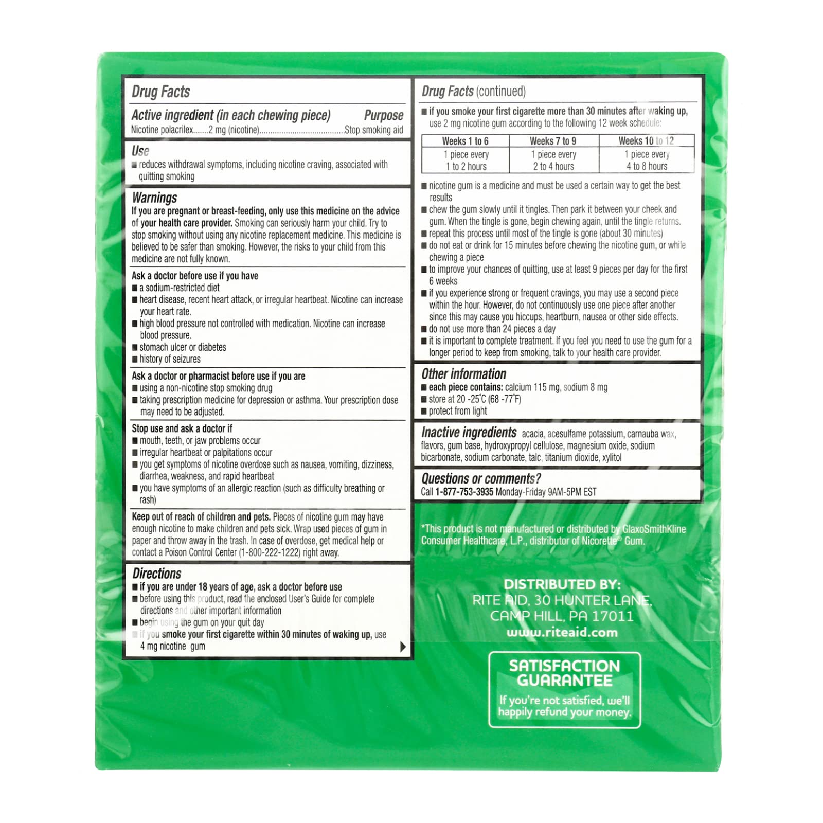 Rite Aid Nicotine Gum, Cool Mint Flavor, 2 mg - 100 Count | Quit Smoking Aid | Nicotine Replacement Gum | Stop Smoking Aids That