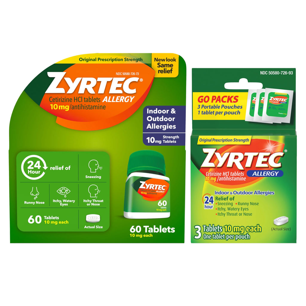 Zyrtec 24 Hour Allergy Relief Tablets, Indoor and Outdoor Allergy Medicine with 10 mg Cetirizine HCl per Antihistamine Tablet, B