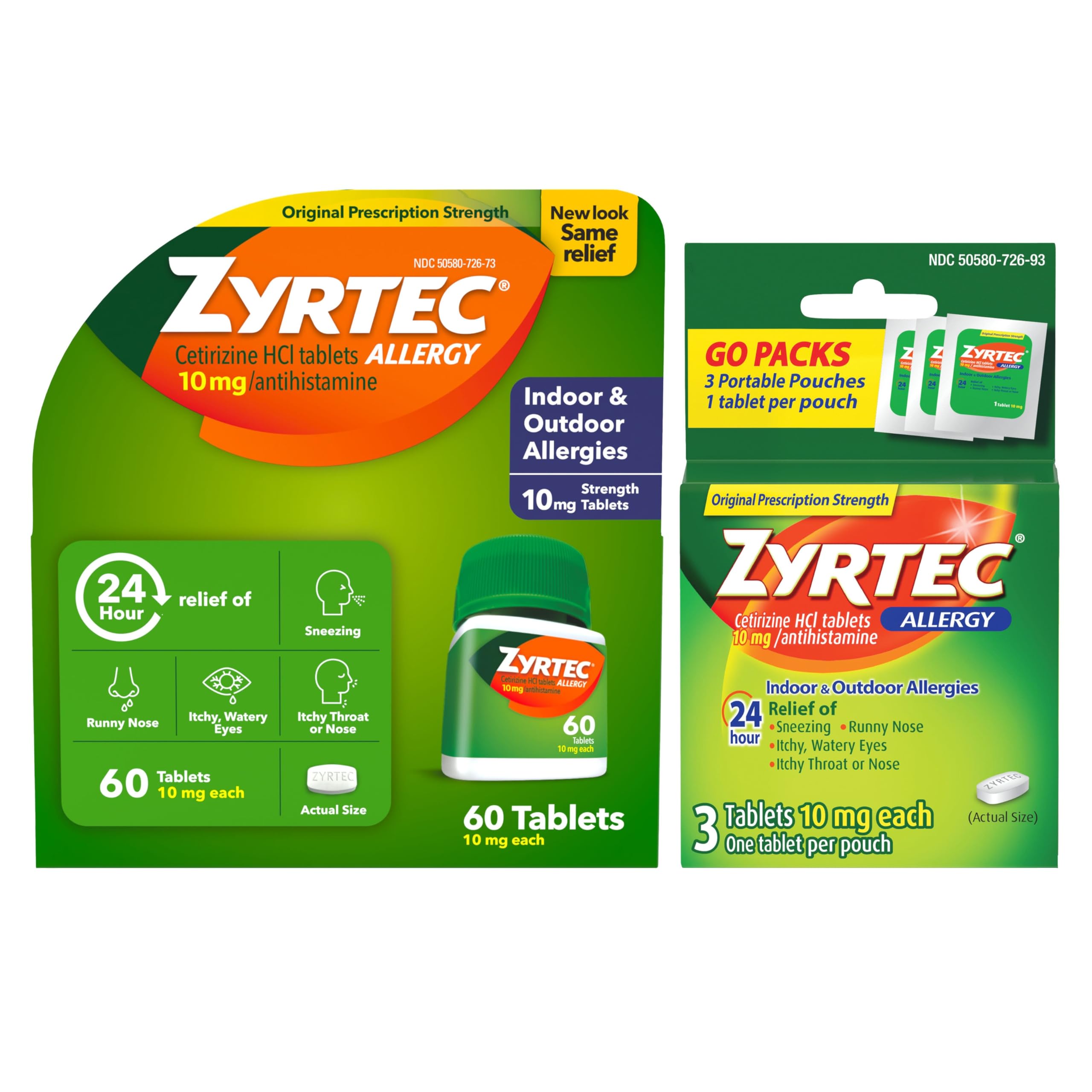 Zyrtec 24 Hour Allergy Relief Tablets, Indoor and Outdoor Allergy Medicine with 10 mg Cetirizine HCl per Antihistamine Tablet, B