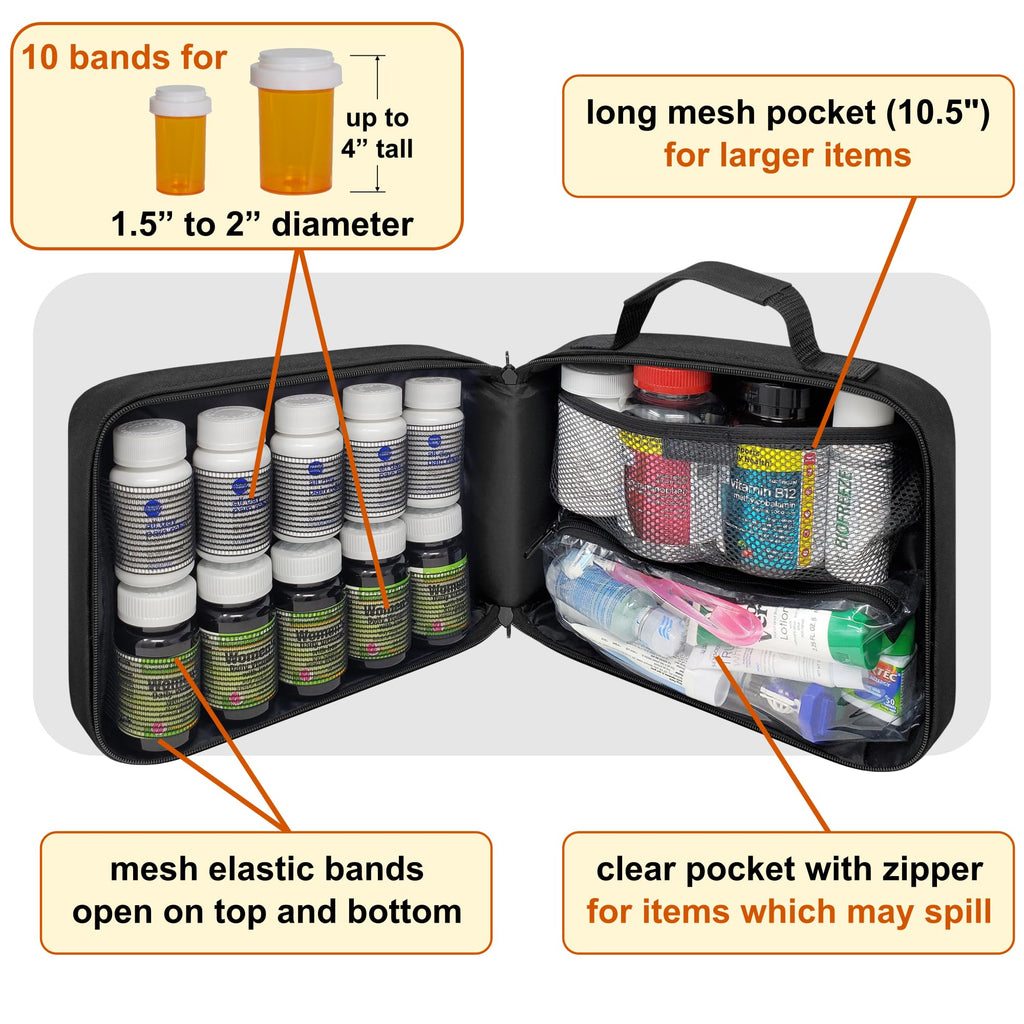 StarPlus2 Large Pill Bottle Organizer, Medicine Bag, Carrier for Medications, Vitamins, and Medical Supplies - Travel Medicine O