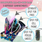 First Period Pal Pack to-Go Kit | 24 pcs | First Period Kit for Tweens | Teen Period Kit| Discrete Period Bag, Pads, Panty Liner