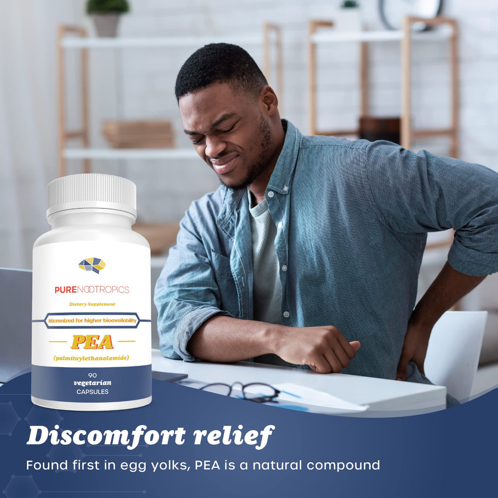 Pure Nootropics - Palmitoylethanolamide (Micronized Pea) 400 mg Capsules | 90 Veg Caps Value Pack | Supports Relief from Occasio