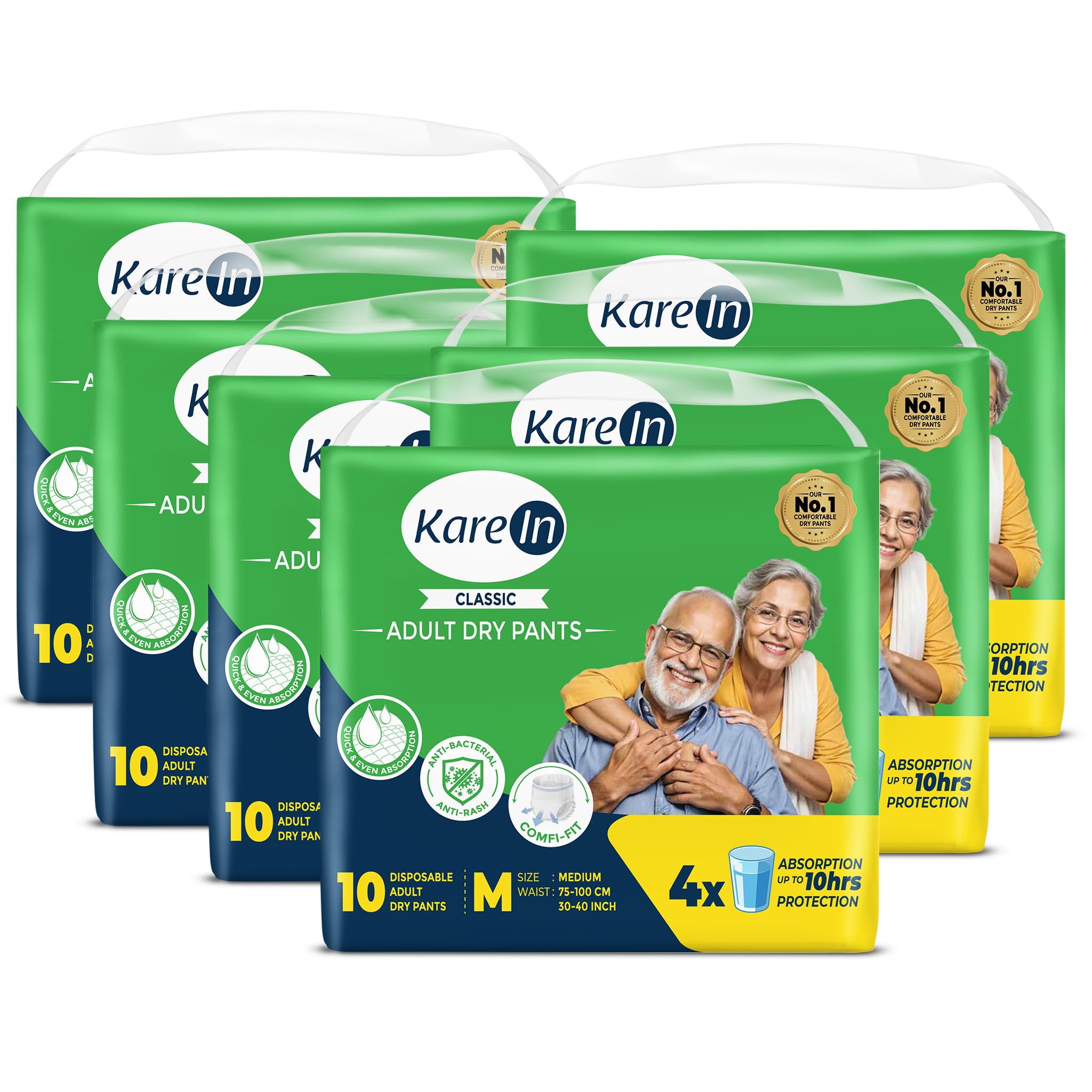 Karein Classic Adult Diaper Pant M Size, Medium, Waist (75100 Cm 3040), 60 Unit, Long Protection Hour, Unisex, Quick & Even 