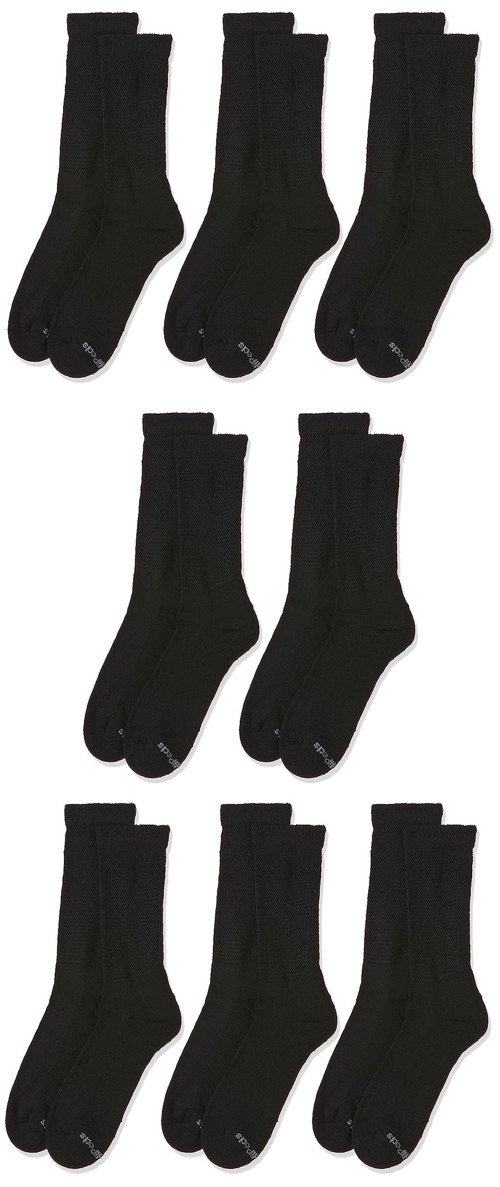 MediPeds mens 8 Pack Diabetic Crew With Non-binding Top Socks, Black, Shoe Size 12-14 US
