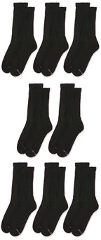 MediPeds mens 8 Pack Diabetic Crew With Non-binding Top Socks, Black, Shoe Size 12-14 US