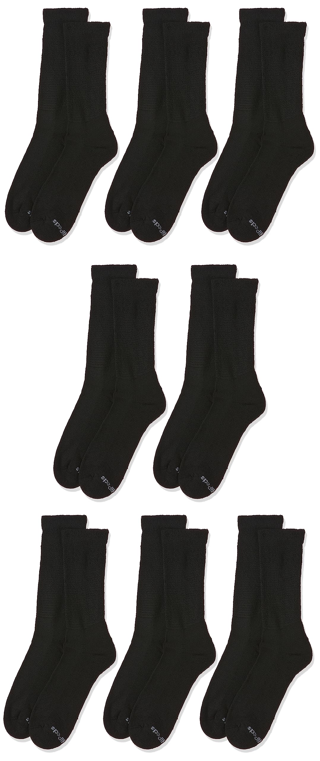 MediPeds mens 8 Pack Diabetic Crew With Non-binding Top Socks, Black, Shoe Size 12-14 US