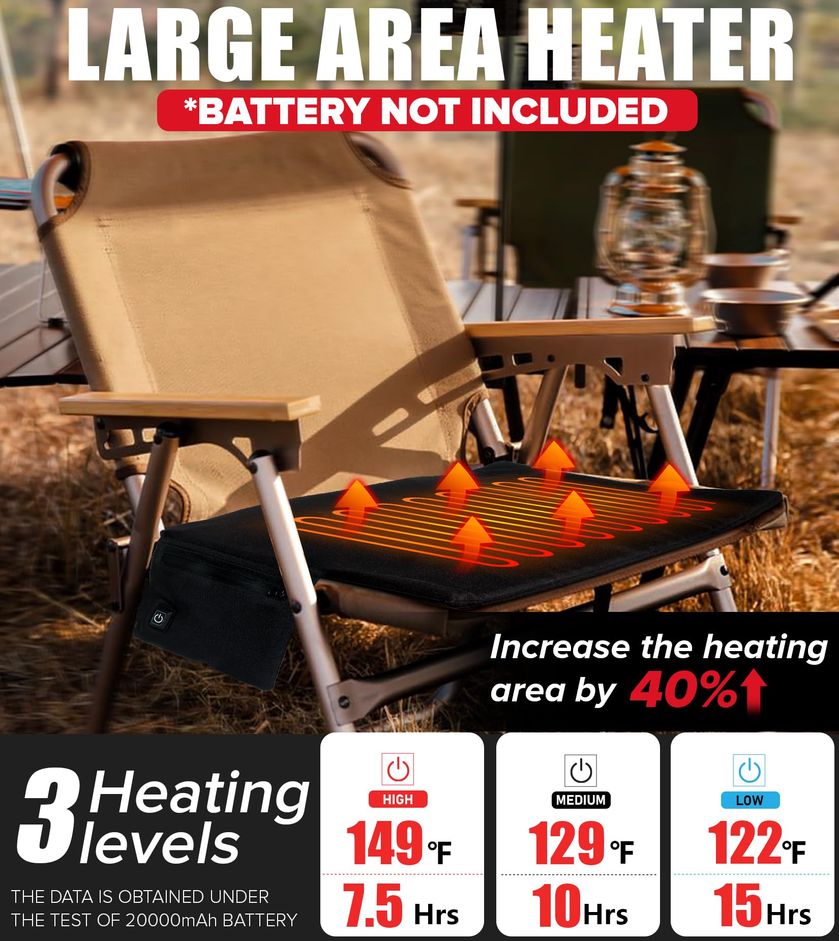 Heated Camping Chair Pad, Heated Seat Cushion, 17 Portable Heated Stadium Seats for Bleachers, Lightweight USB Stadium Seat Cush