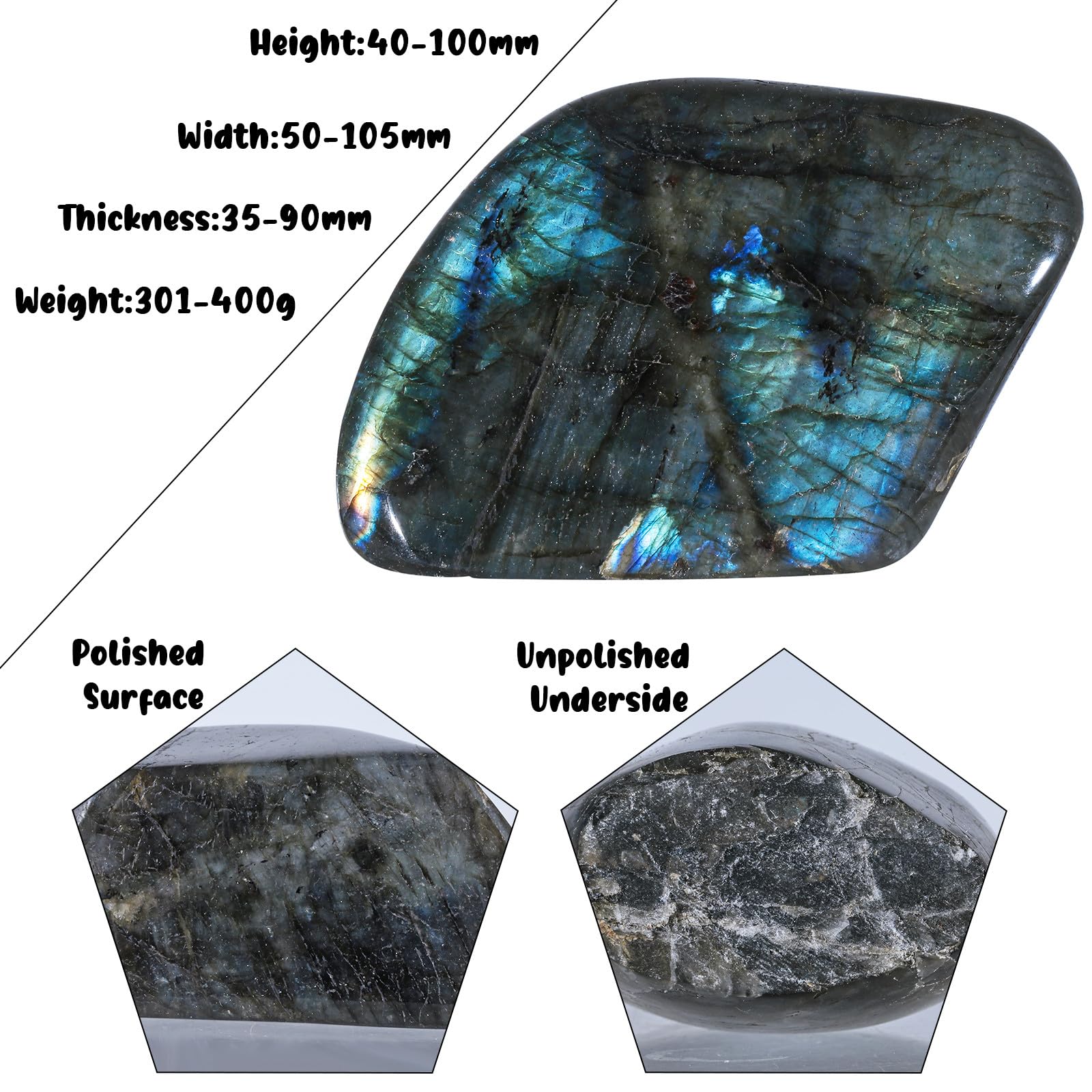 mookaitedecor Natural Labradorite Stone Slab Specimen, Irregular Polished Self Standing Palm Stone for Meditation Home Decor Cry