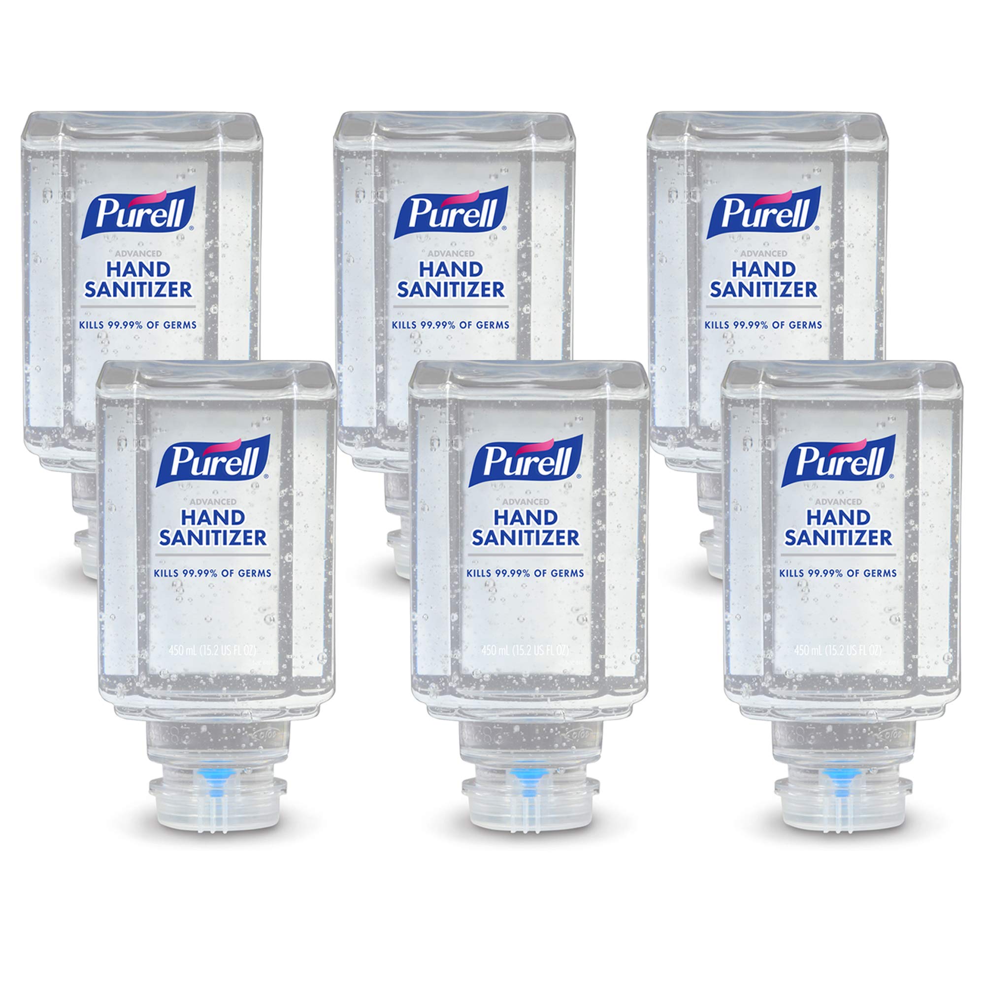 Purell Advanced Hand Sanitizer Gel ES1 Push-Style Hand Sanitizer Dispenser, 450 mL refill bottle (Pack of 6) - 4450-06