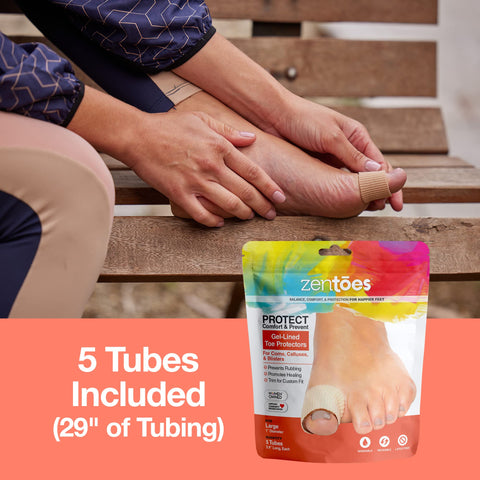 ZenToes Open Toe Tubes Fabric Gel Lined Sleeve Protectors for Corns, Blisters, Hammertoes - 5 Pack - 29    of Tubing (Large)