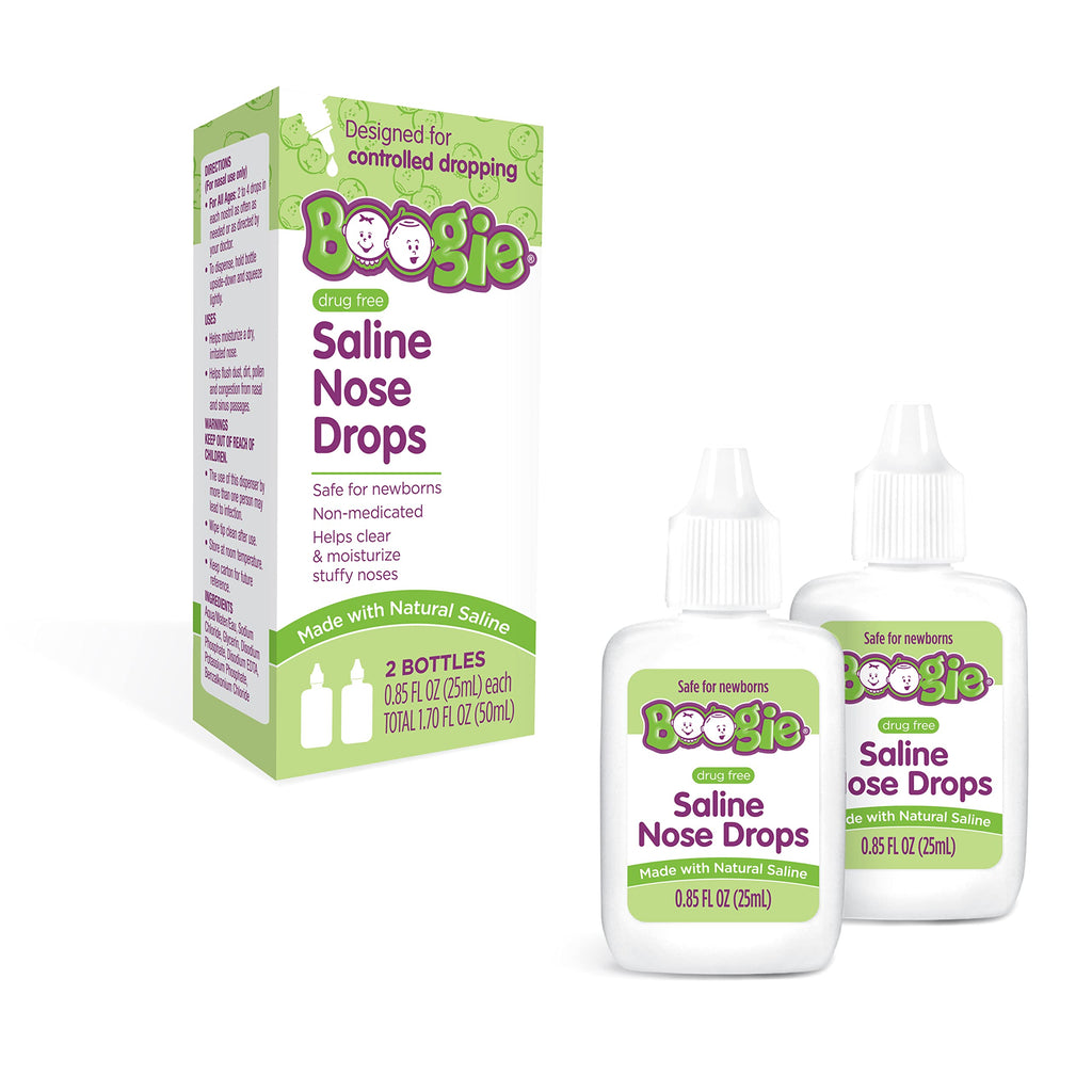 Boogie Baby Nasal Saline Drops Drops, Allergy Relief, Nasal Decongestant, Pack of 1, 2 Bottles Total