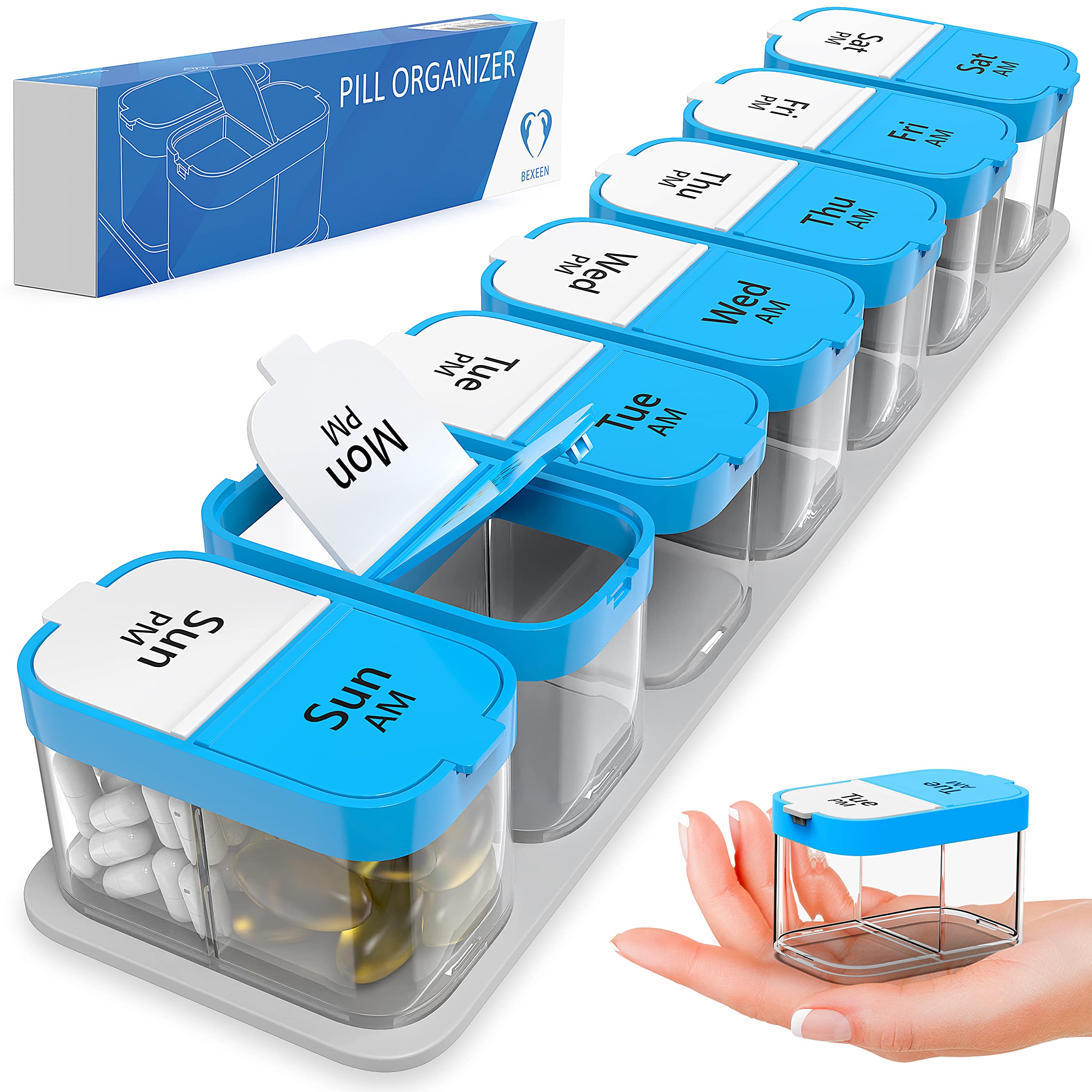 Extra Large Weekly Pill Organizer - XL Daily Pill Box - 7 Day Am Pm Pill Case Jumbo Pill Container for Supplements Big Pill Hold