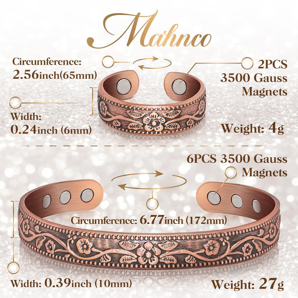Lymphatic Drainage Ring & Copper Bracelet for Women, Magnetic Lymph Detox Ring and Magnetic Copper Bracelet, 100% Solid Pure Cop