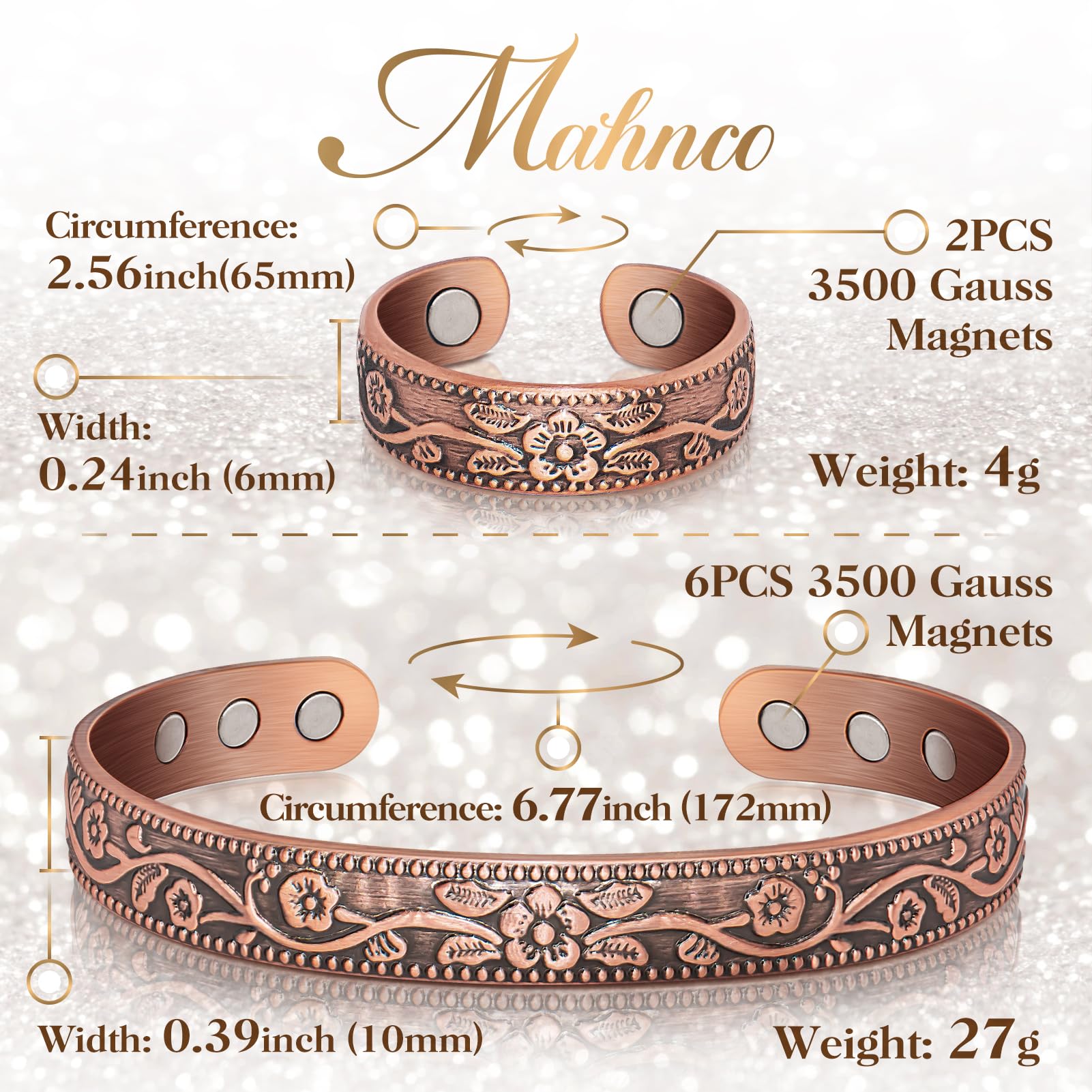 Lymphatic Drainage Ring & Copper Bracelet for Women, Magnetic Lymph Detox Ring and Magnetic Copper Bracelet, 100% Solid Pure Cop