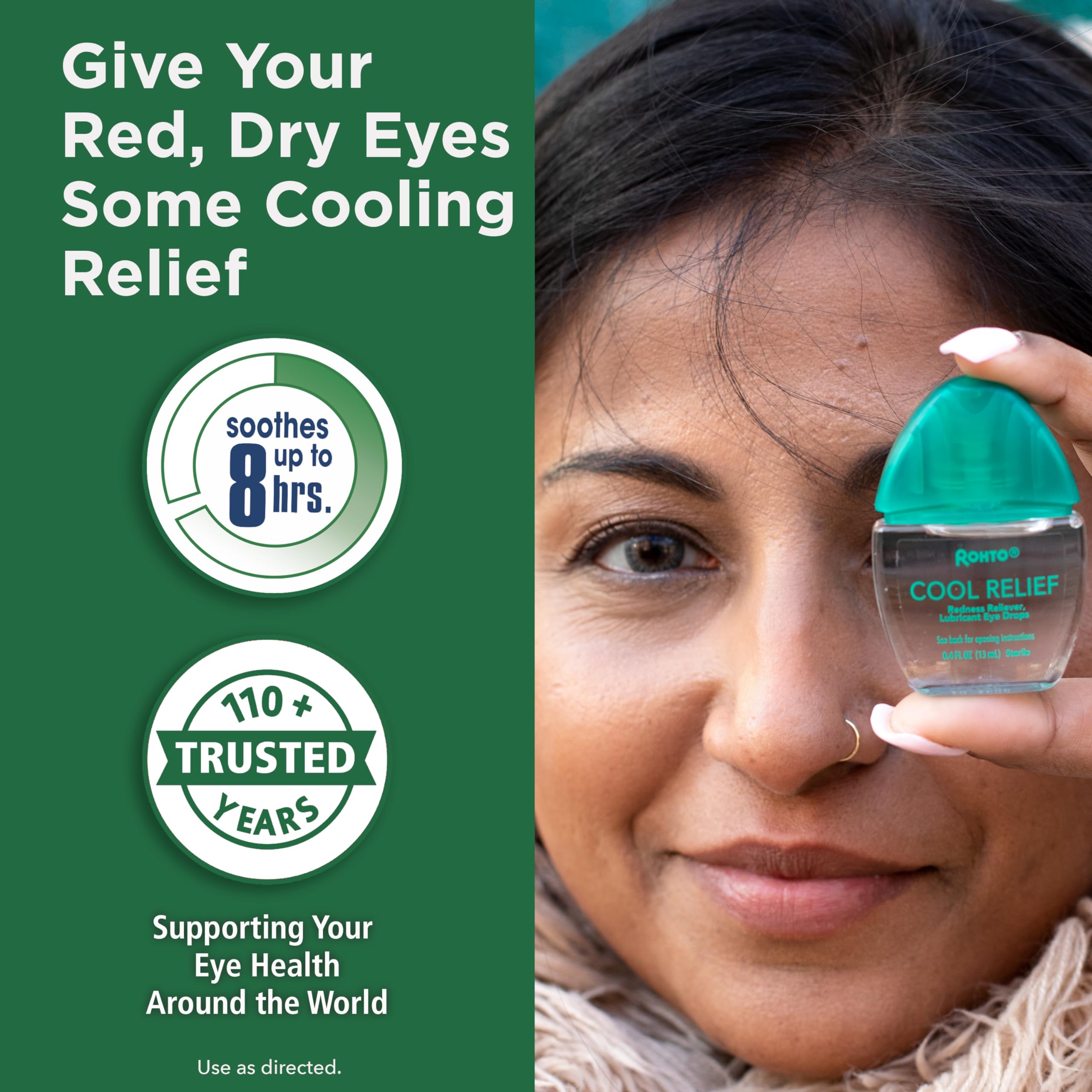 Rohto Cool Relief, Redness Reliever Lubricant Eye Drops, Relieves Redness, Prevents and Protects Further Irritation, Cools and S