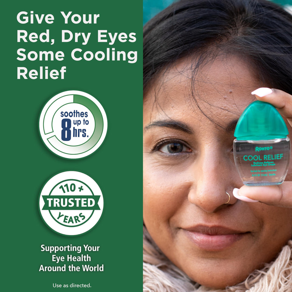 Rohto Cool Relief, Redness Reliever Lubricant Eye Drops, Relieves Redness, Prevents and Protects Further Irritation, Cools and S