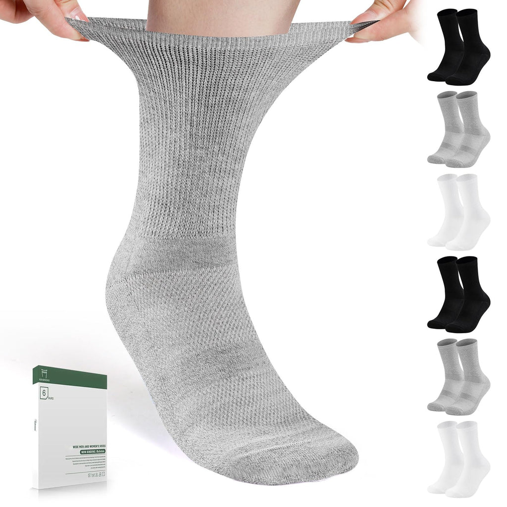 Bulinlulu Diabetic Socks for Men Women-6 Pairs Non Binding Crew Diabetic Neuropathy Socks with Seamless Toe for Men Size 9-12(Me