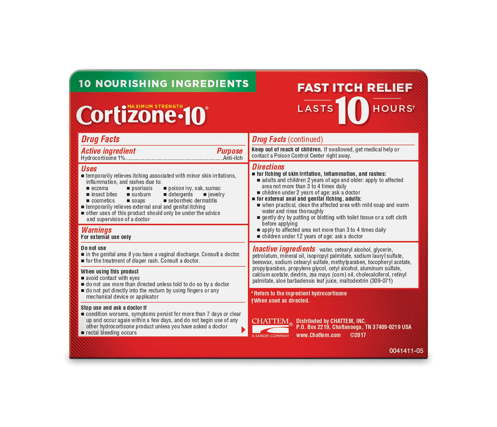 Cortizone 10 Maximum Strength Plus Ultra Moisturizing Anti-itch Cream, 1% Hydrocortisone, 1 oz.