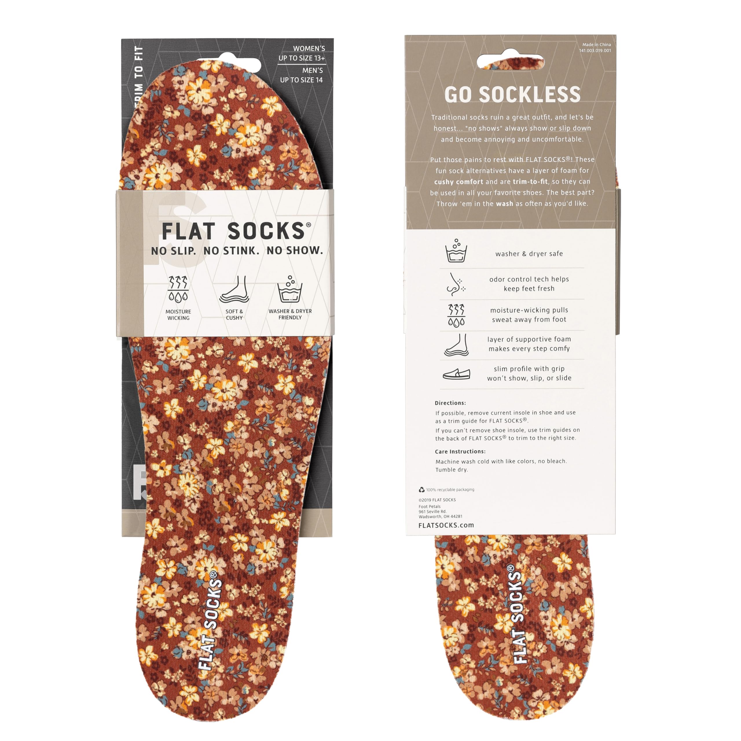 FLAT SOCKS No Show Socks, Sockless Shoe Liner, No Slipping, No Stinking, Washable Barefoot Shoe Insert for Men and Women, Becky