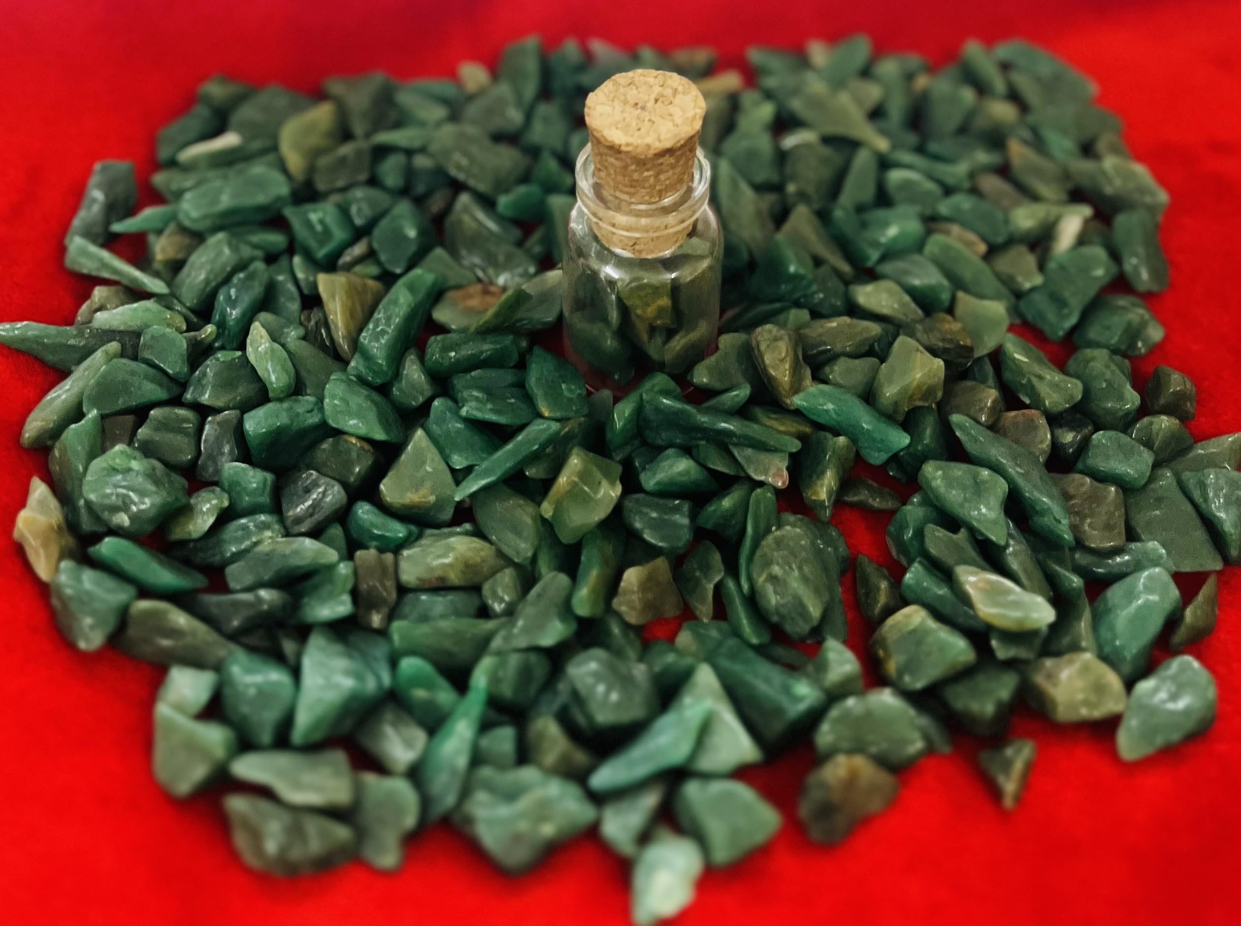 Indian Consigners Natural Crushed Polished Tumbled Gem Stone Chips, Decoration & Healing Crystals (Green Jade)