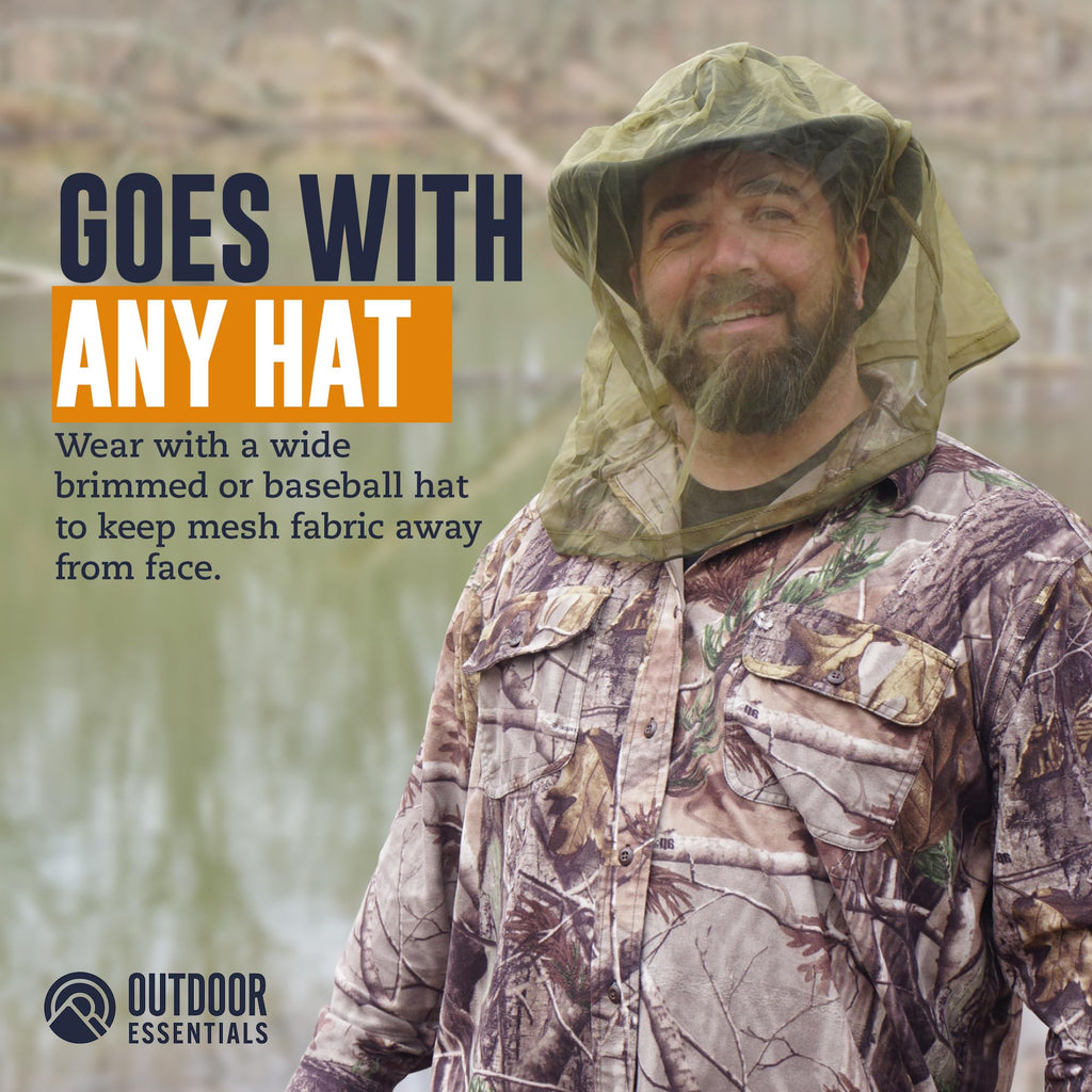 OutdoorEssentials Mosquito Bug Head Net - Face Netting Protection Against Mosquitoes, Gnats, Midges While Fishing or Camping - M