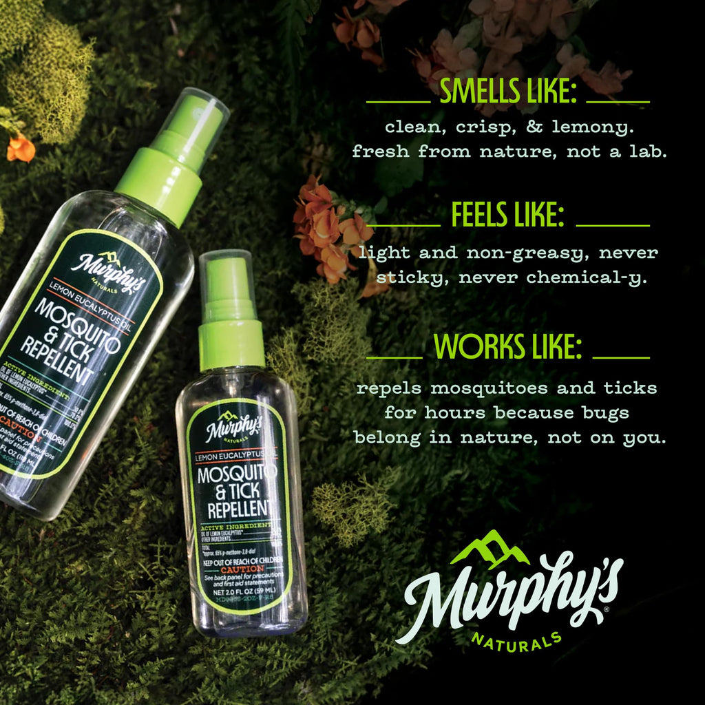 Murphys Naturals Mosquito & Tick Bug Repellent Spray, Oil of Lemon Eucalyptus for Skin + Outdoor Gear, DEET-Free, 2 Ounce Pump,