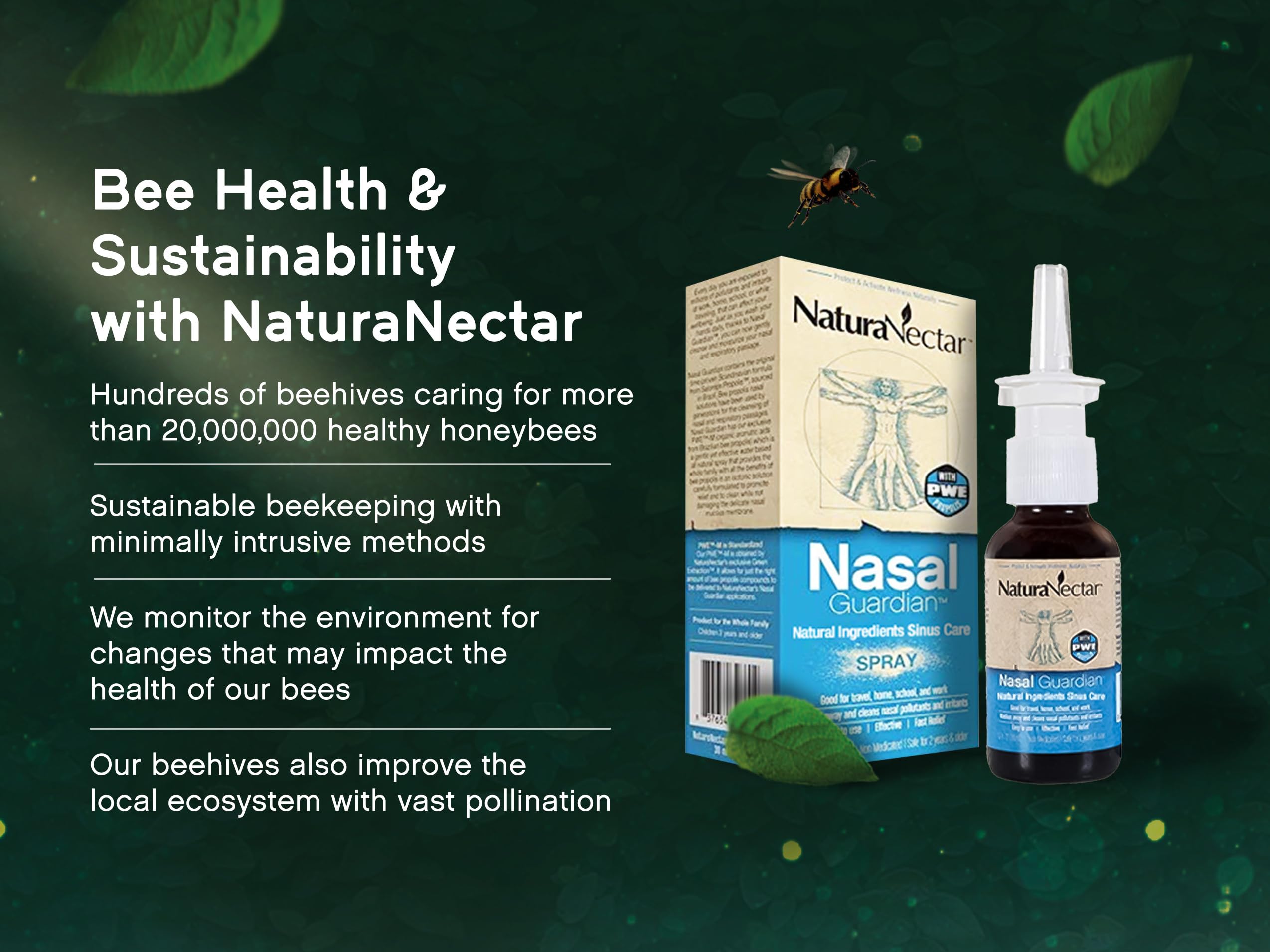 NaturaNectar - Bee Propolis Nasal Spray Saline Sinus Rinse & Relief - Pure Brazilian Propolis and Ingredients - Gentle and No Bu