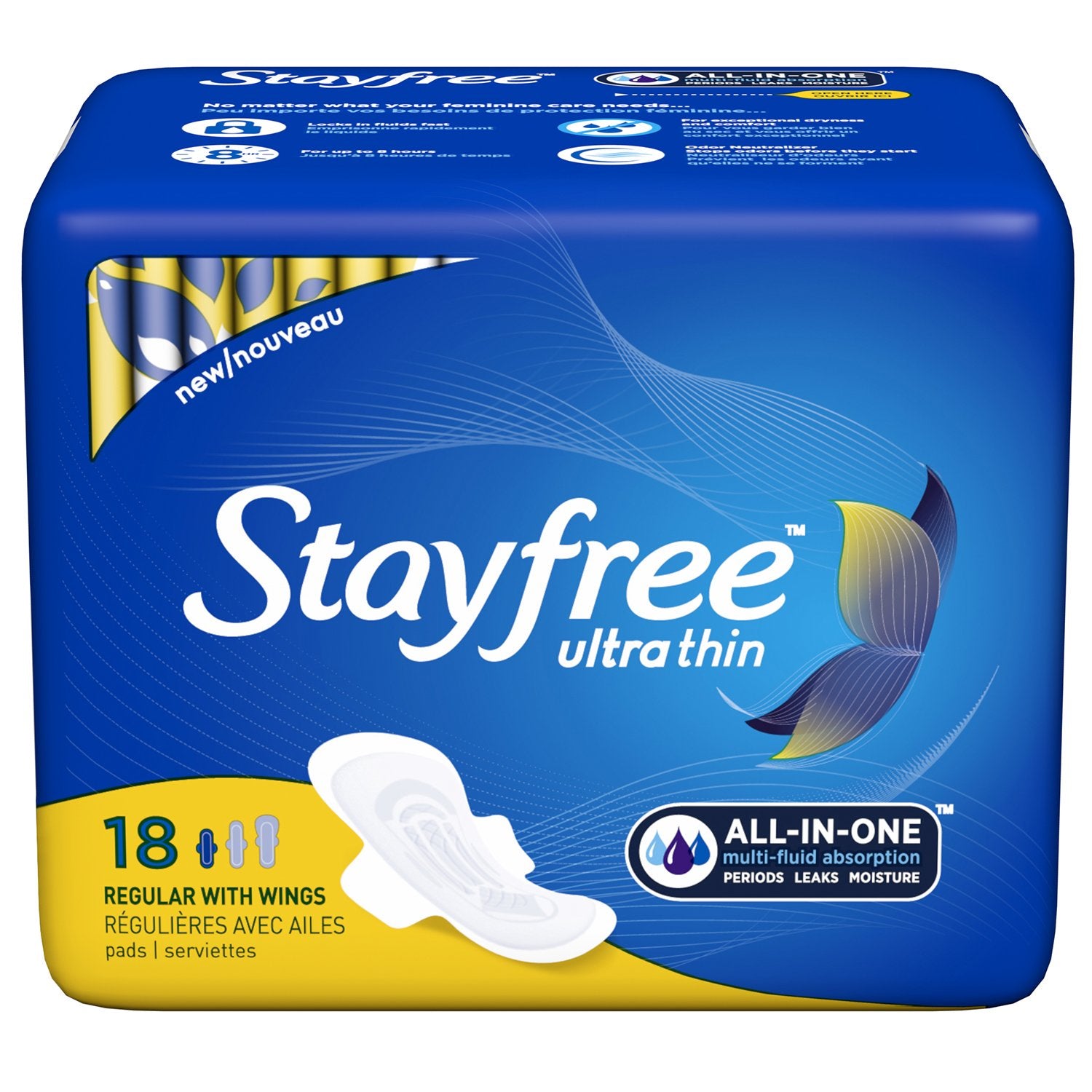 Stayfree Ultra Thin Regular Pads with Wings, 18 Count
