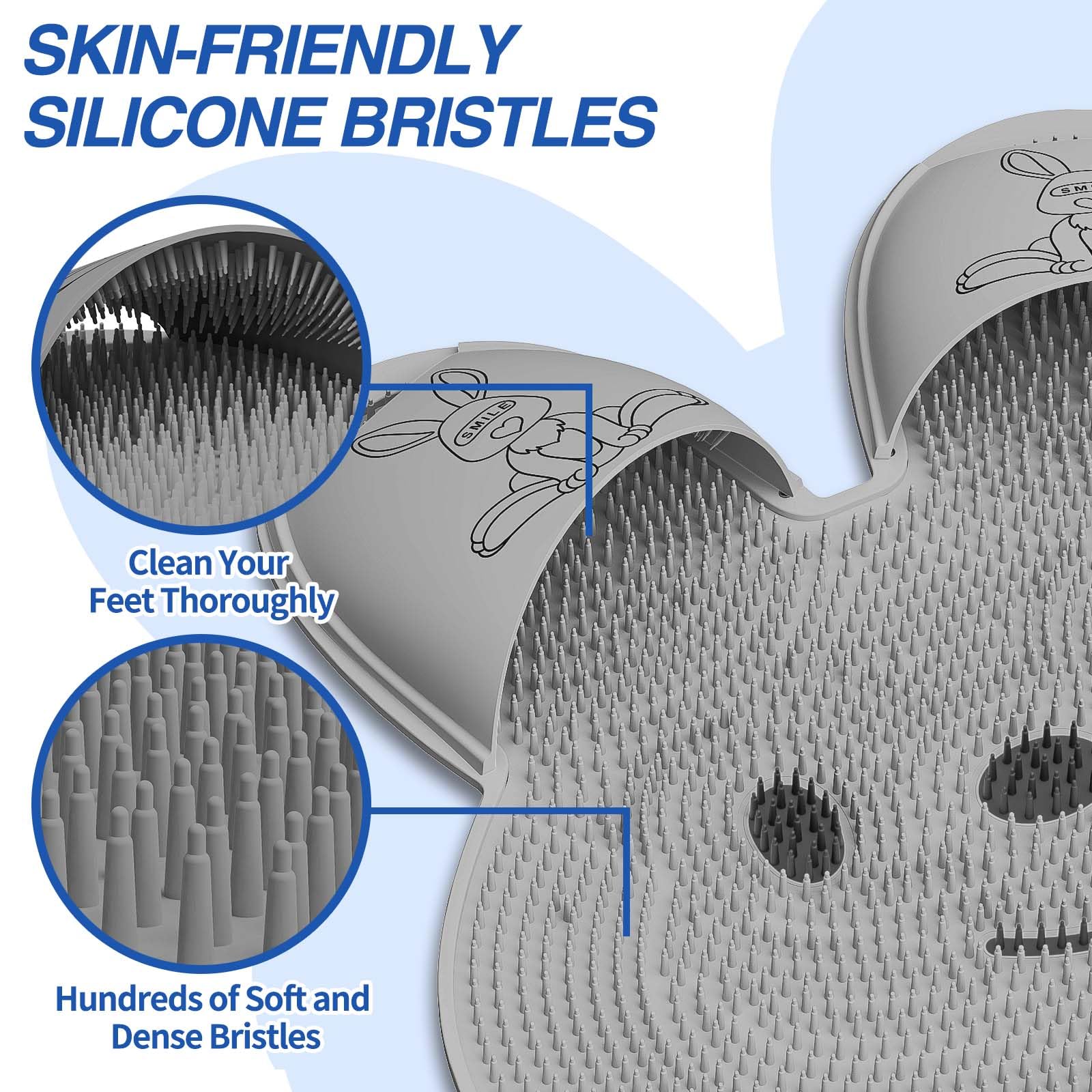 Manmihealth Extra-Large Shower Foot Scrubber Mat with Non-Slip Suction Cups, Rabbit-Shaped Silicone Foot Scrubber in Shower for