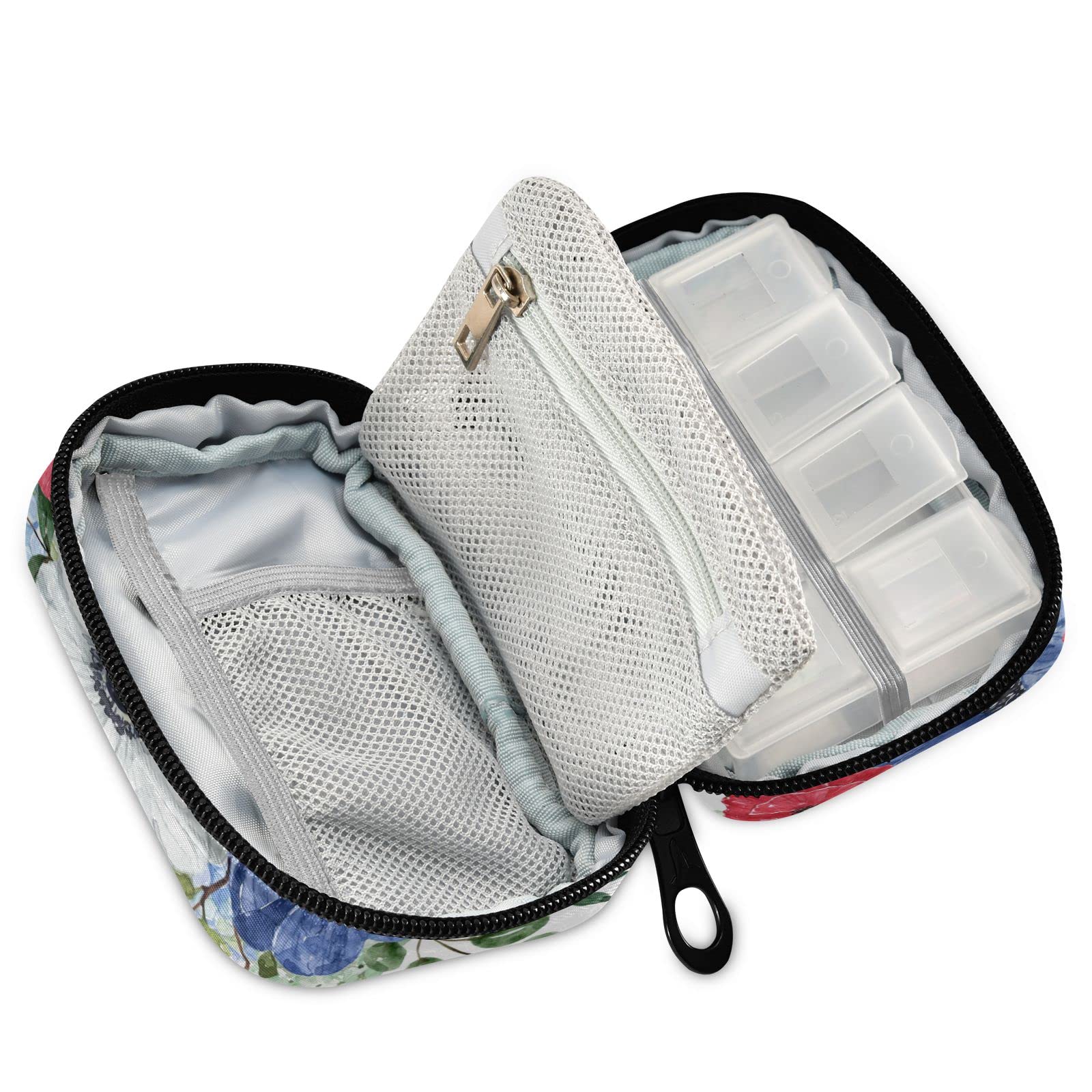 Custom Pill Box 7 Day Pill Case Bag Vintage Watercolor Flowers Personalized Name Travel Pill Organizer Bag with Zipper Portable