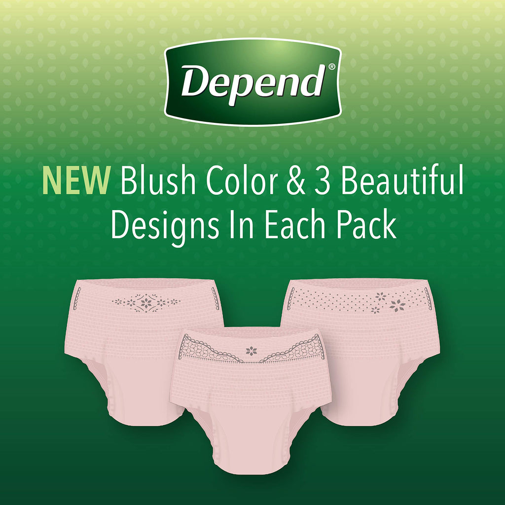 Depend FIT-FLEX Incontinence Underwear for Women, Disposable, Maximum Absorbency, Medium, Blush, Tan (44 Count)