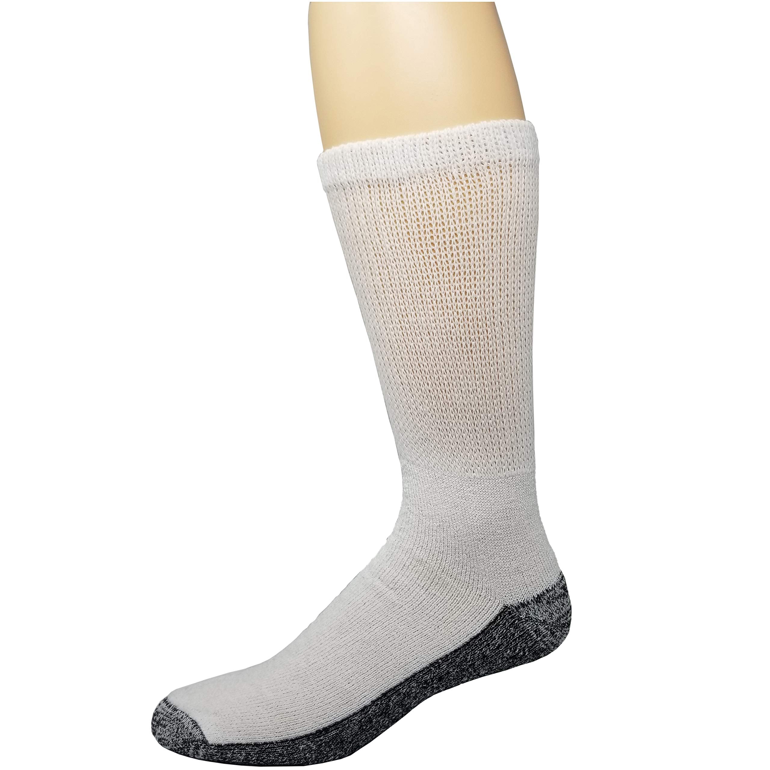 Debra Weitzner 6 Pairs Diabetic Crew Socks Reinforced Heel and Toe Non-Binding Cushion Socks for Men and Women White/Black Sole