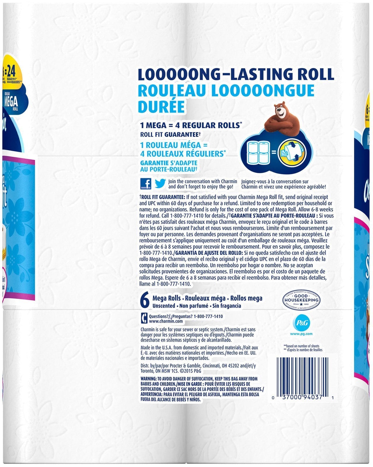 Charmin Ultra Soft Toilet Paper, Bath Tissue, Mega Roll, 6 Count
