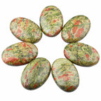 Rockcloud Oval Worry Stones,Palm Pocket Energy Stone,Healing Crystal with Velvet Bag,Unakite