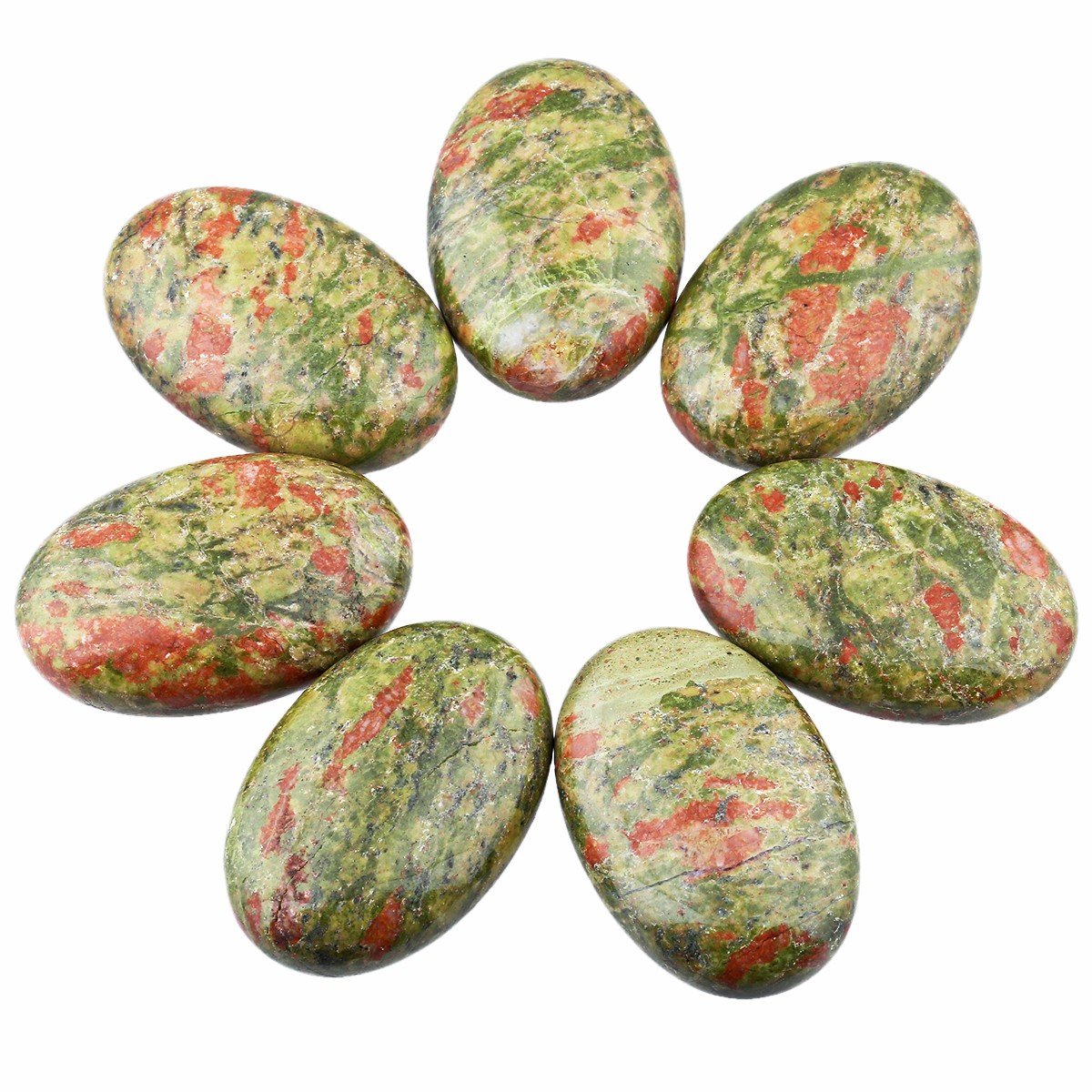 Rockcloud Oval Worry Stones,Palm Pocket Energy Stone,Healing Crystal with Velvet Bag,Unakite