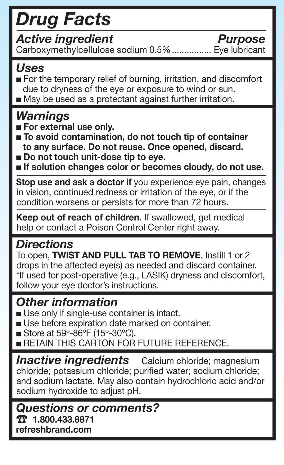 Refresh Plus Lubricant Eye Drops, Preservative-Free, 0.01 Fl Oz Single-Use Containers, 50 Count, Packaging May Vary