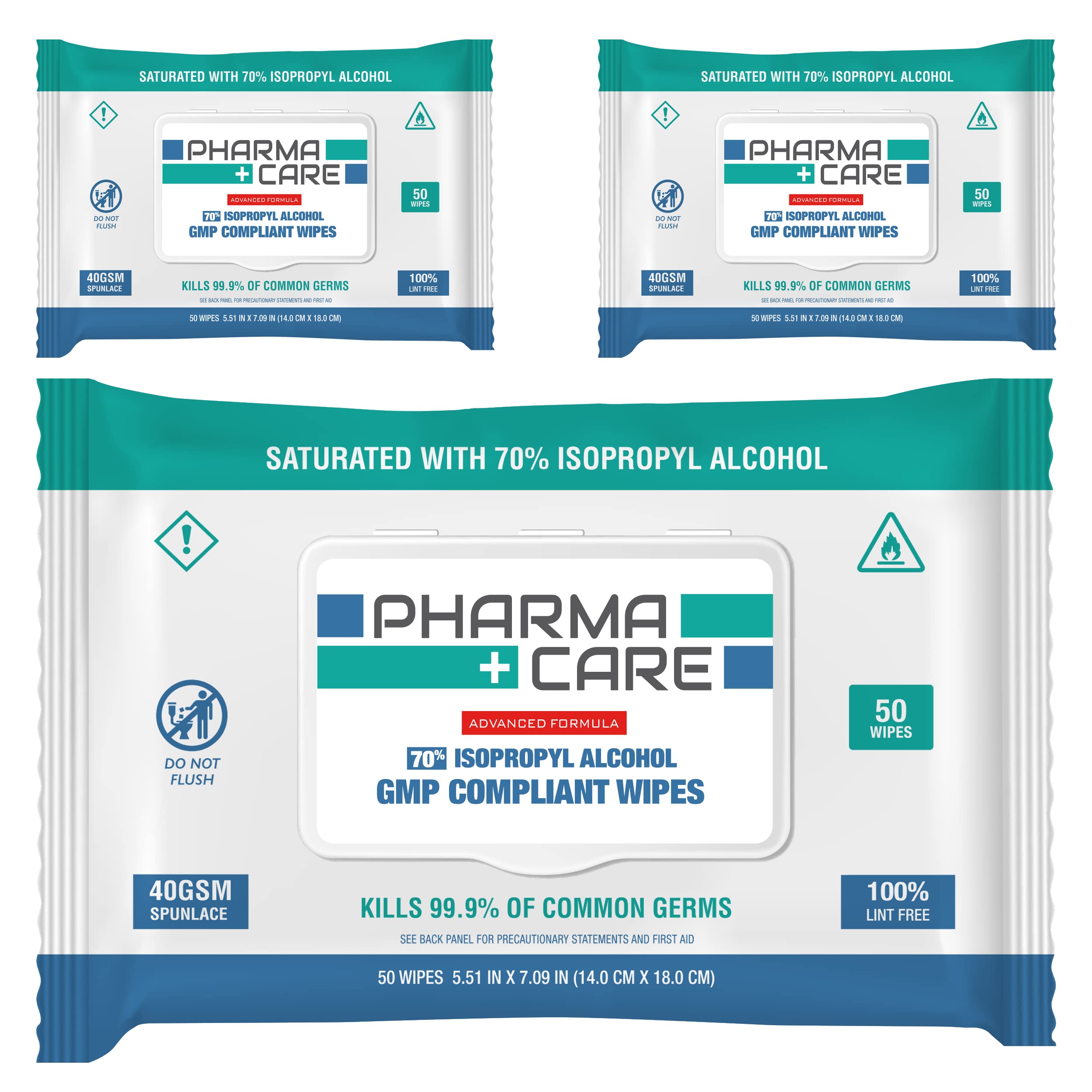 PharmaCare Advanced Formula 70% Alcohol Wipes - (50 Count) 3 Packs