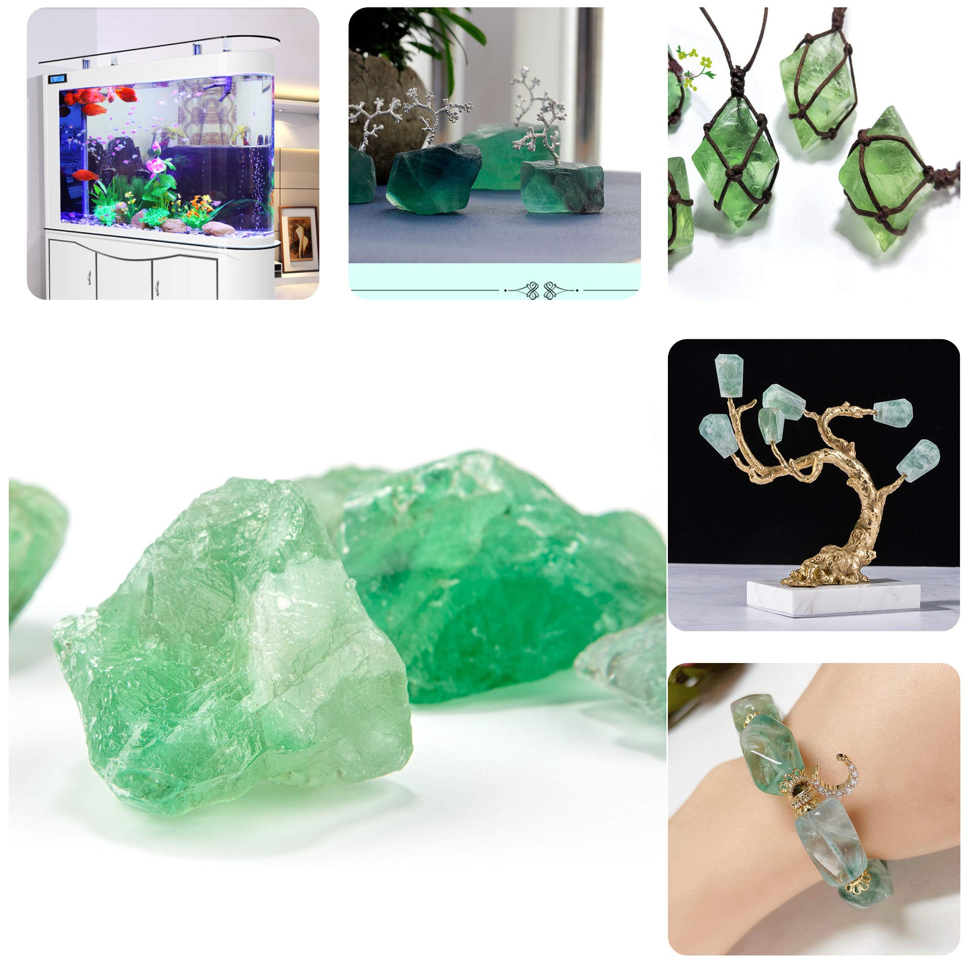 UU UNIHOM 1 lb Bulk Rough Raw Green Fluorite Crystal for Tumbling, Cabbing, Polishing, Decoration, Wrapping,Large 1 Natural Raw